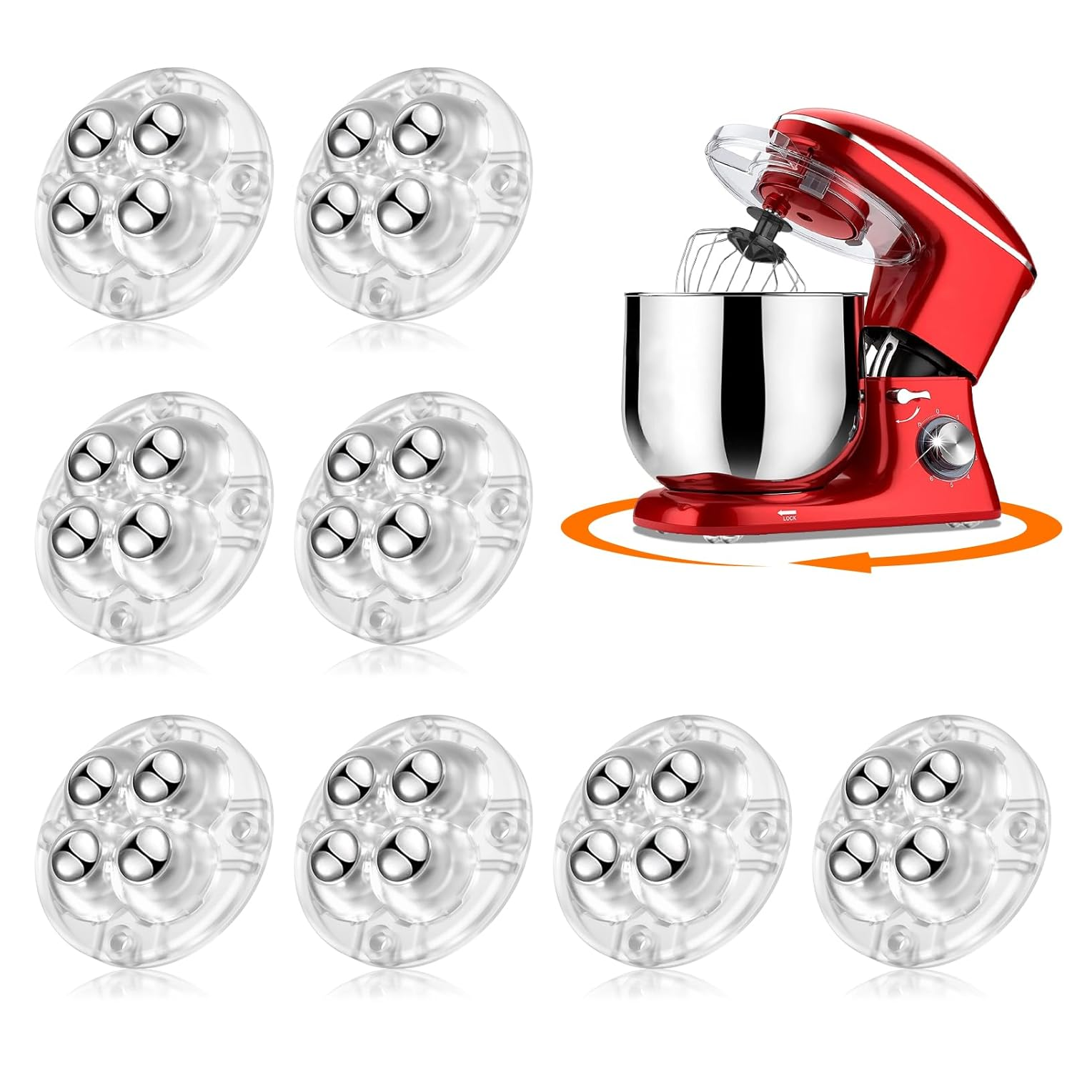 Self Adhesive Caster Wheels, Appliance Rollers for Kitchen Appliances, 360&deg; Swivel Universal Wheel Mini Ball Transfer Roller for Storage Box, (With 4 Ball Bearings, Clear, 8 PCS) image number 3