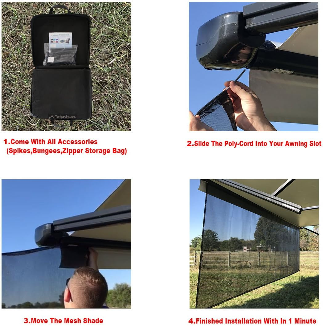 Tentproinc RV Awning Sun Shade 8'X15'3'' Black Mesh Screen Sunshade UV Blocker Complete Kits image number 2
