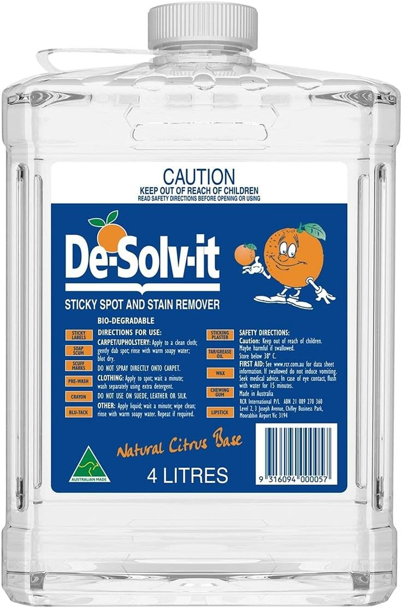 De-Solv-It Natural Citrus Base Sticky Spot and Stain Remover 4 Litre, 4 L
