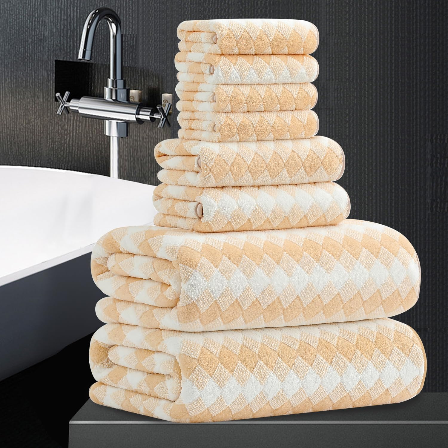 8 Piece Bathroom Towel Set Navy Blue |2 Oversized Large Bath Towels Sheet,2 Hand Towels and 4 Washcloths| 600GSM Ultra Soft Luxury Premium Towel Set Highly Absorbent Quick Dry Hotel Towel Collection