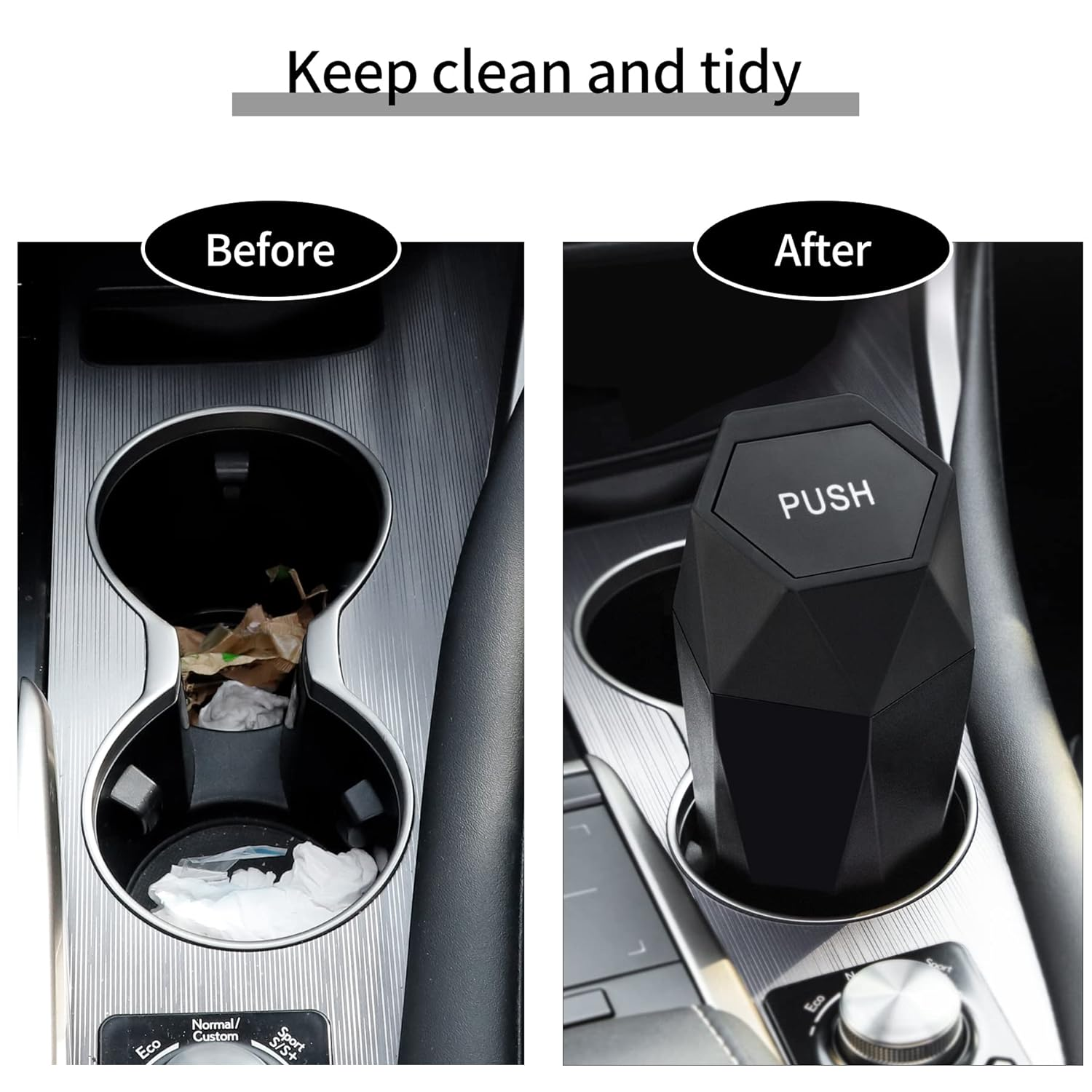 JUSTTOP Car Trash Can with Lid, Diamond Design Small Automatic Portable Trash Can, Easy to Clean, Used in Car Home Office (Black) image number 3