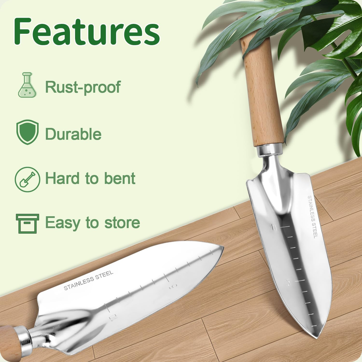 Hohaing Garden Tool Set, 2 Pieces Stainless Steel Heavy Duty Garden Tools, Gardening Kit with Wooden Handle Garden Hand Tools, Durable Garden Tools for Gardening, Gardening Gifts for Women Men image number 2