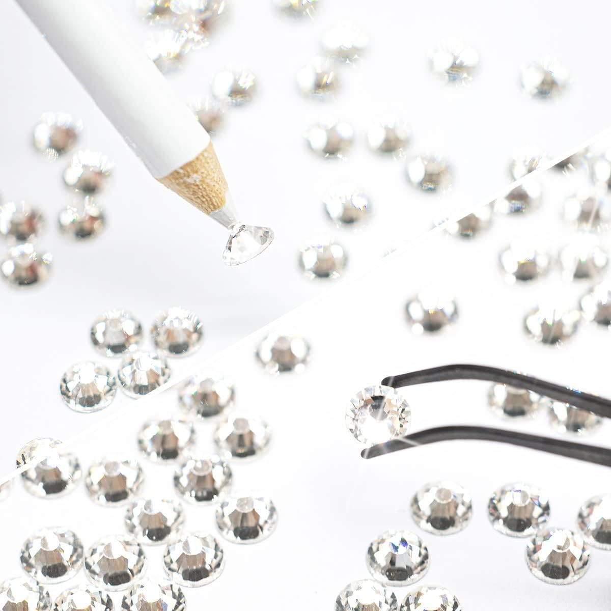 Qiipii 4010Pcs Nail Art Rhinestones Kit Crystal White Flatback Rhinestones 6 Sizes (1.6-6.1 Mm) up to SS30 round Clear Crystal Nail Gems Stones with Picking Pen, Tweezer for Nail DIY Craft Eyes Face - Blue image number 5