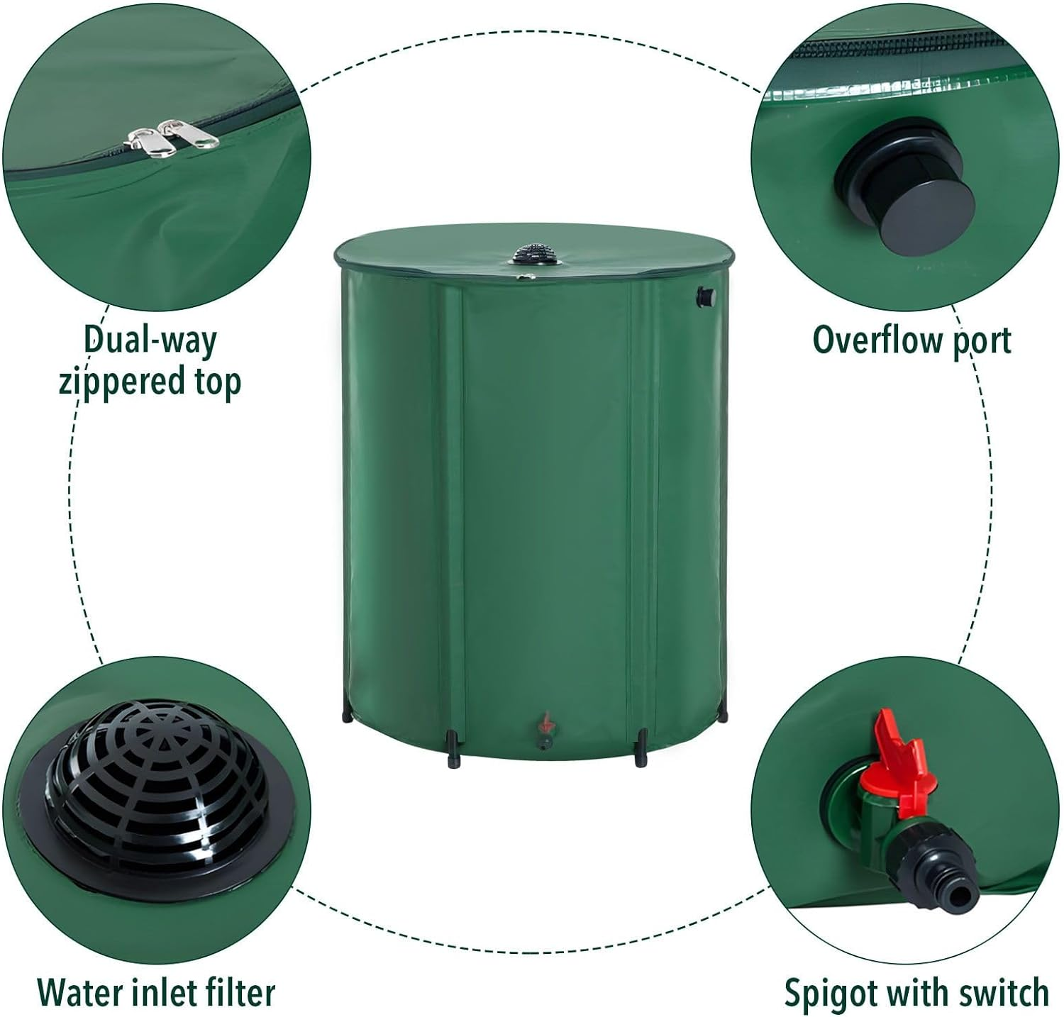 225L Rain Water Tank Barrel Rainwater Collection System Collapsible Bucket Portable Storage Container Catcher Garden Watering Harvesting 59 Gallon image number 3