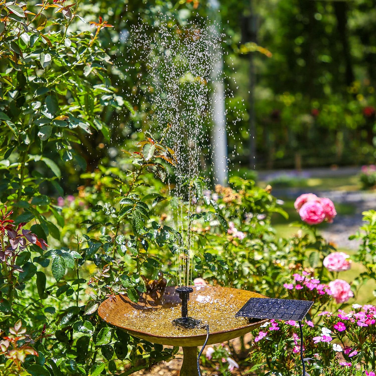 AISITIN Solar Fountain, Solar Pond Pump with 1.5 W Solar Panels, with 6 Different Nozzles, Solar Fountain Pump for Garden Pond, Bird Tank, Fish Tank image number 2