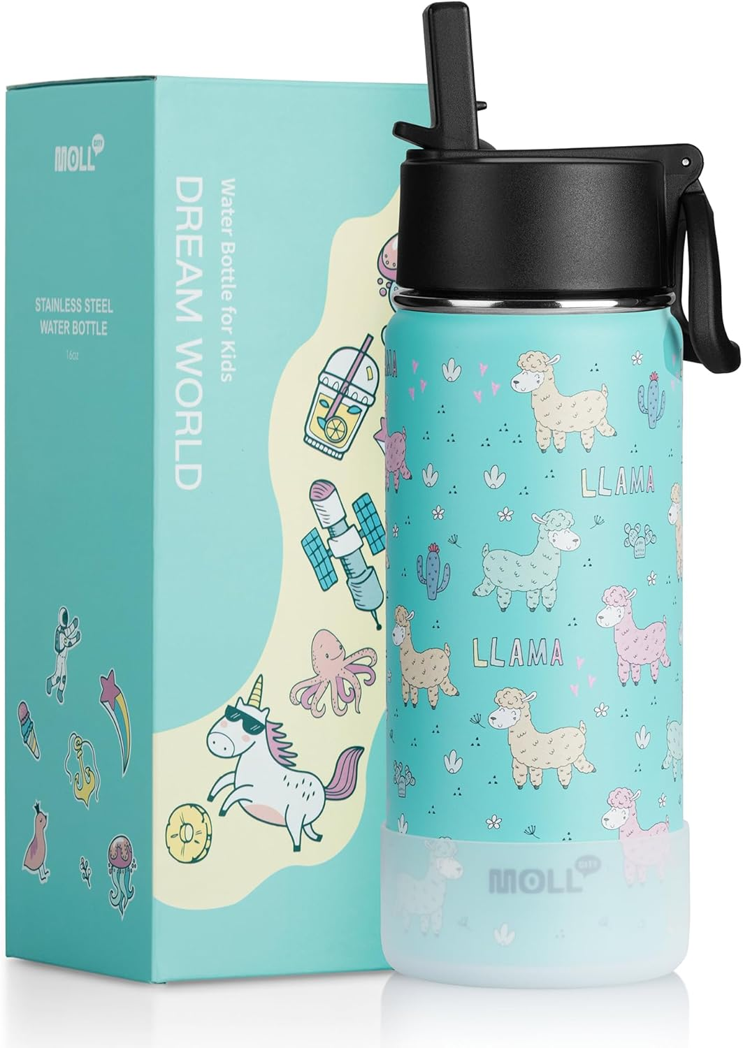 350ML Water Bottle with Straw Stainless Steel Double Wall Vacuum Insulated Water Bottle for Girls, Reusable Metal Water Flask BPA Free -Unicorn