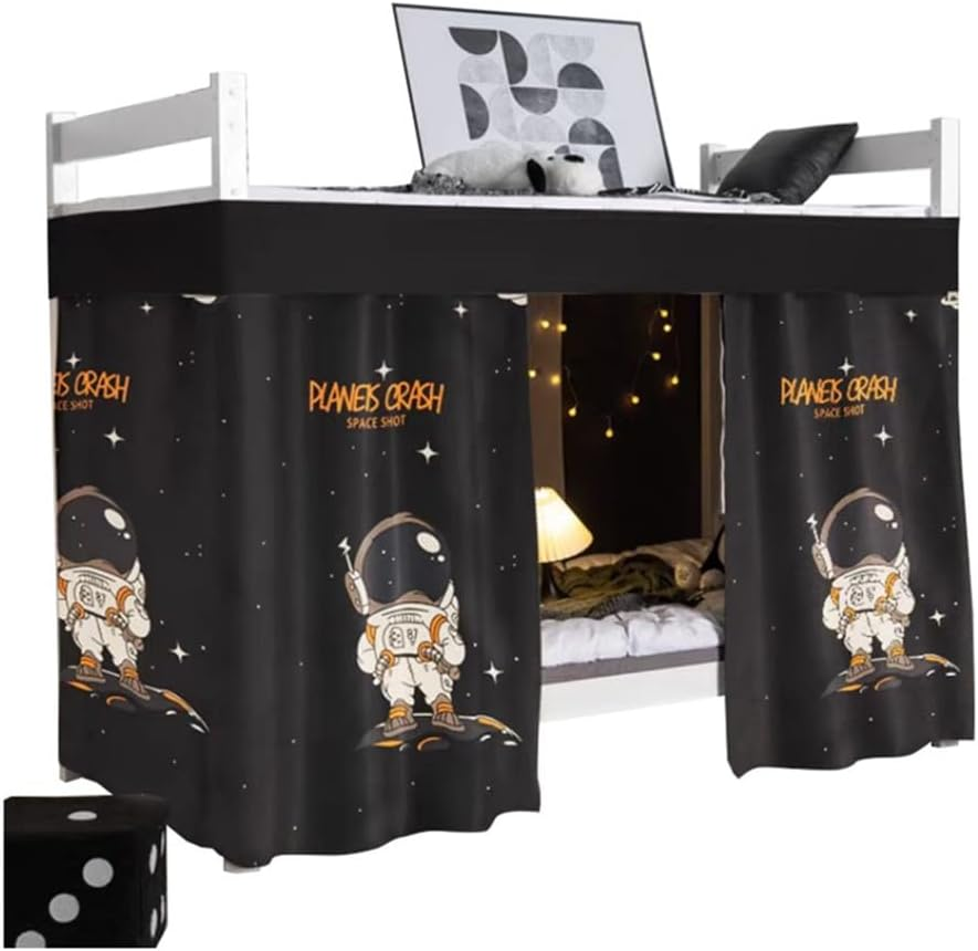 Bottom Bunk Bed Curtains Sheer Privacy Cloth Underbed Curtains for Low Loft Bed Twin, 2 Panels, Light Blue Dinosaur