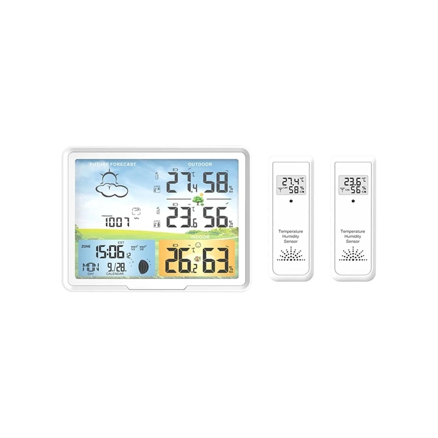 Wireless Weather Station 7" Colorful LCD Indoor Digital Thermometer Hygrometer Moon Phase Barometer Alarm Clock Forecast Sensor image number 1