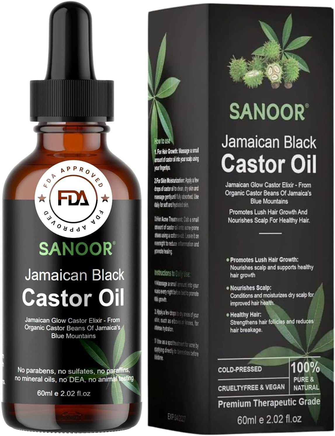 Jamaican Castor Oil 100% Pure | Organic Hair Growth & Repair Treatment, Thickening for Hair, Eyelashes & Eyebrows | Cold-Pressed Deep Moisturiser for Hair & Skin | 60Ml image number 2