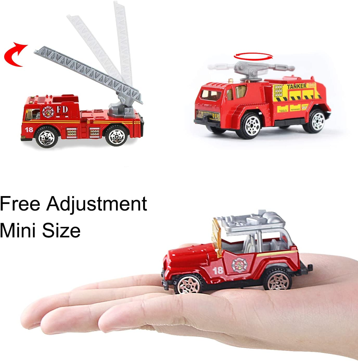 Coolplay Airplane Toy Car Set Red Airplane Light and Sound with Rescue Fire Trucks Road Signs Playmat for Kids Boy Toys image number 2