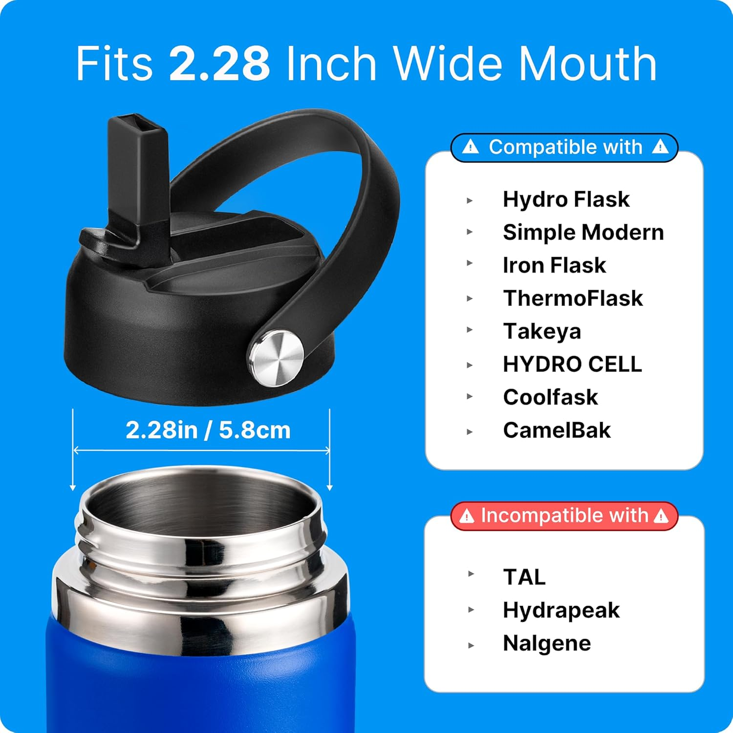 Straw Lid for Hydroflask, Replacement Lids with Straw for Hydroflask 12 16 18 20 32 40 64Oz Wide Mouth Water Bottles, Straw Cap with Flexible Handle for Hydro Flask(White) - Purple image number 3