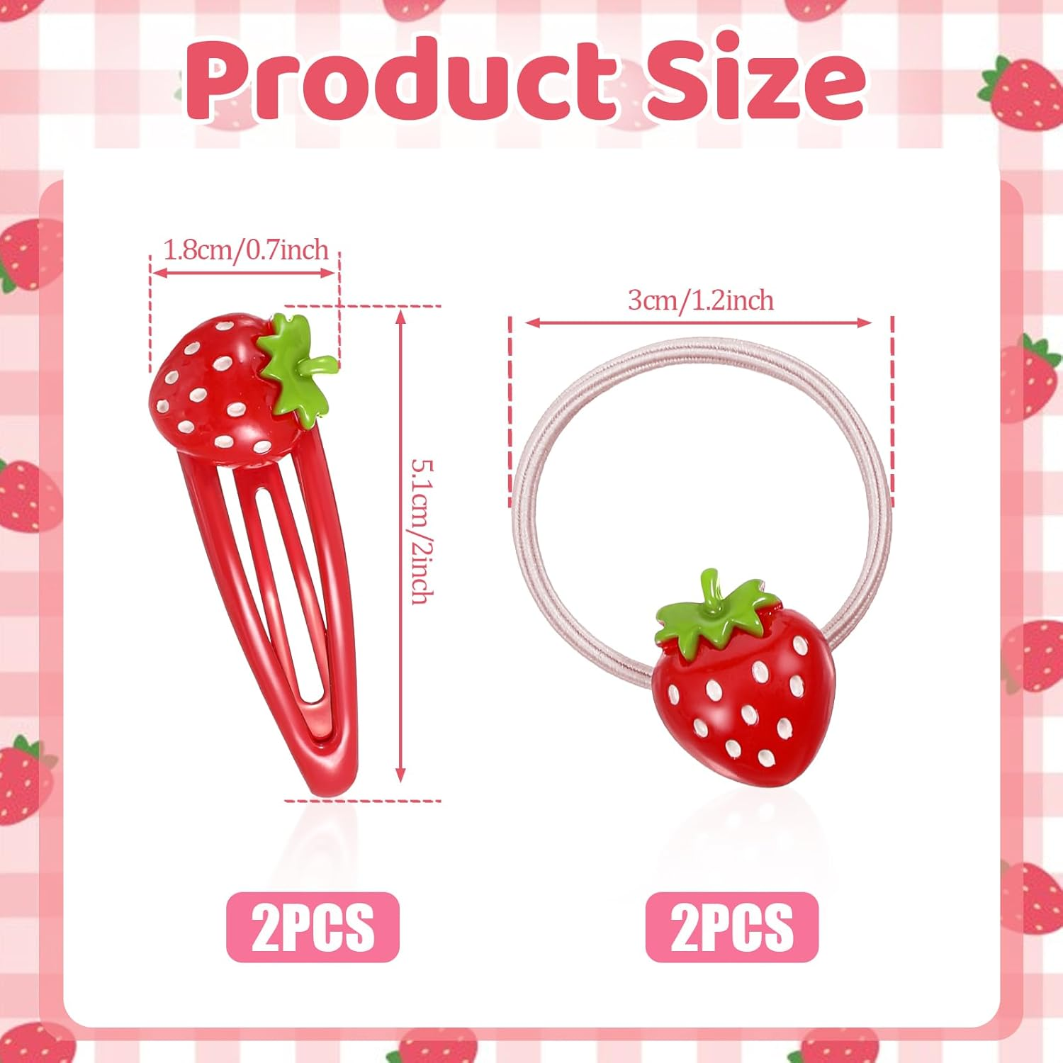 4 Pcs Strawberry Hair Clip and Hair Ties Set, Red Metal Snap Hair Clips Sweet Fruit Hair Barrettes Cute Strawberry Hair Accessories for Girls Toddlers Kids and Teens Gifts image number 2