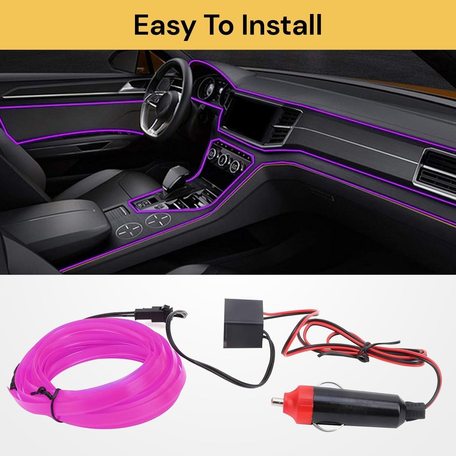 EZONEDEAL 3M 12V Red Neon LED Light Glow EL Wire String Strip Rope Tube Car Interior Decor DIY Auto Atmosphere Decorative Lamp Flexible Light (Red) - Purple image number 7