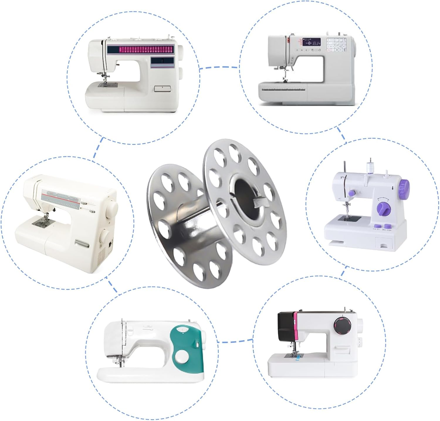 25 Pcs Metal Bobbins,Sewing Machine Bobbins Sewing Machine Accessories with Storage Box Class 15 Bobbins,Suitable for Singer Brother Bernina Kenmore Elna Babyloc Sewing Machine (Silvery)