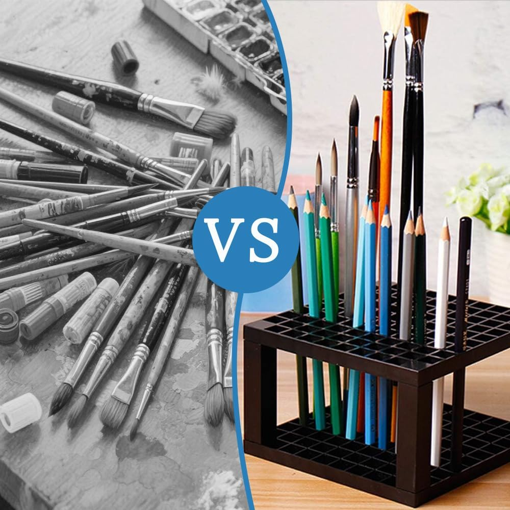 4-Pack 96-Hole Pencil and Brush Holder, Removable Plastic Pen Holder, Desktop Storage, Brush Drain, Can Store Pencils, Pens, Paintbrushes, Office Supplies, Art Supplies, Makeup Brushes (Black) image number 2