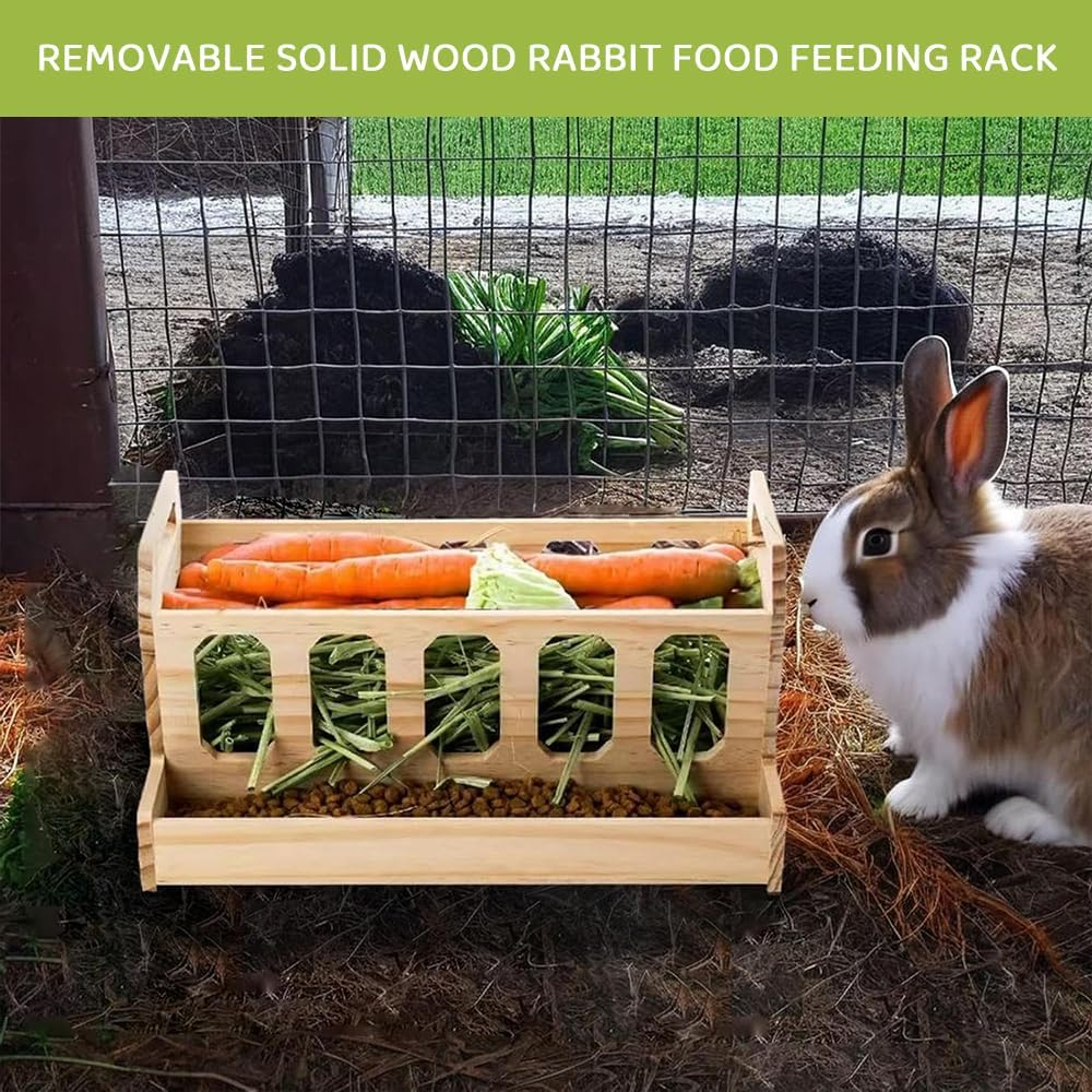 Wooden Rabbit Hay Feeder &ndash; Small Animal Food Holder, Less Waste Hay Rack for Guinea Pig, Bunny, Chinchilla & Other Small Pets image number 5