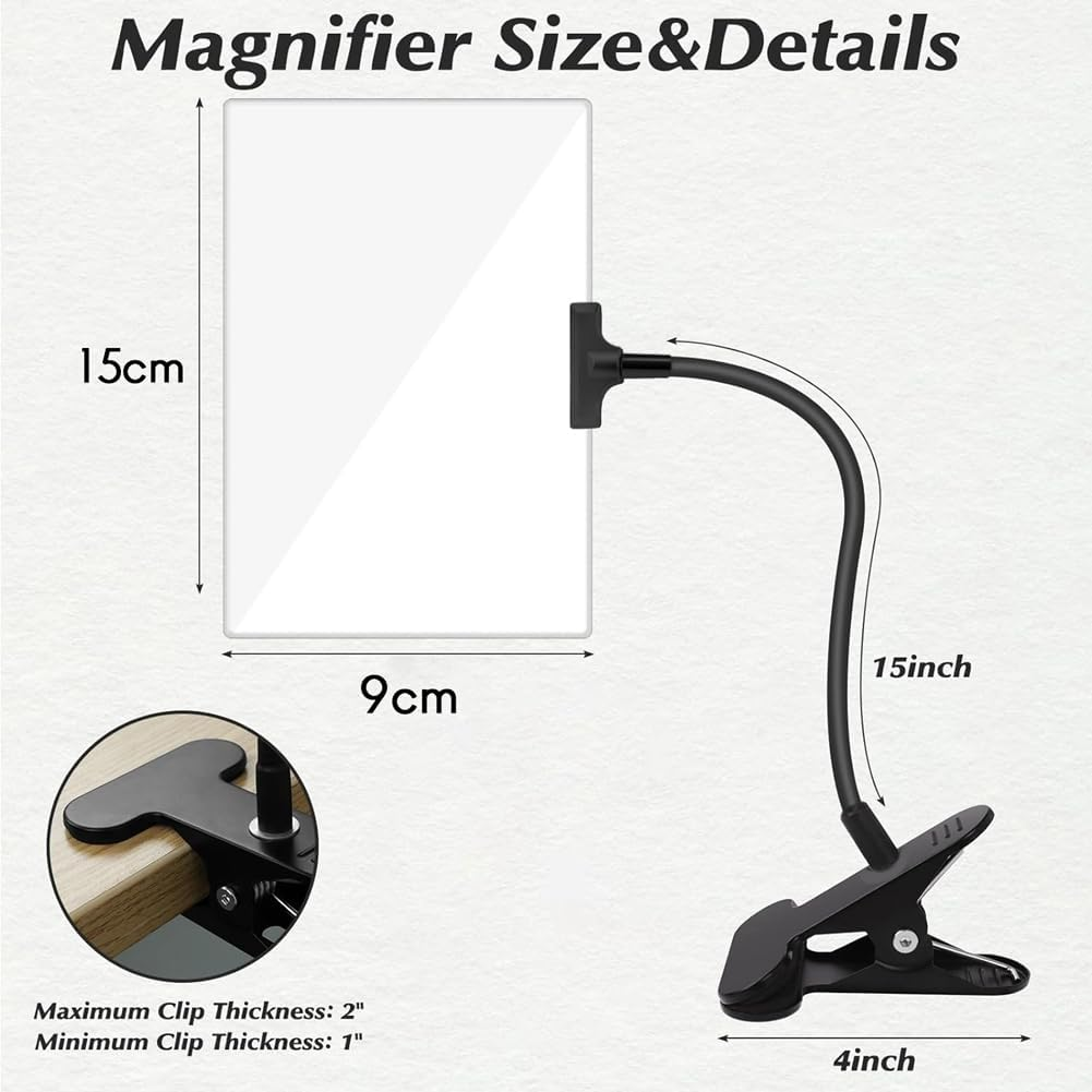 Veumoie 5X Magnifying Glass with Clip, 6X3.5 Inch Magnifier with Clamp Adjustable Flexible Gooseneck,Clip on Magnifying Glass Easy Install Easy to Use image number 5