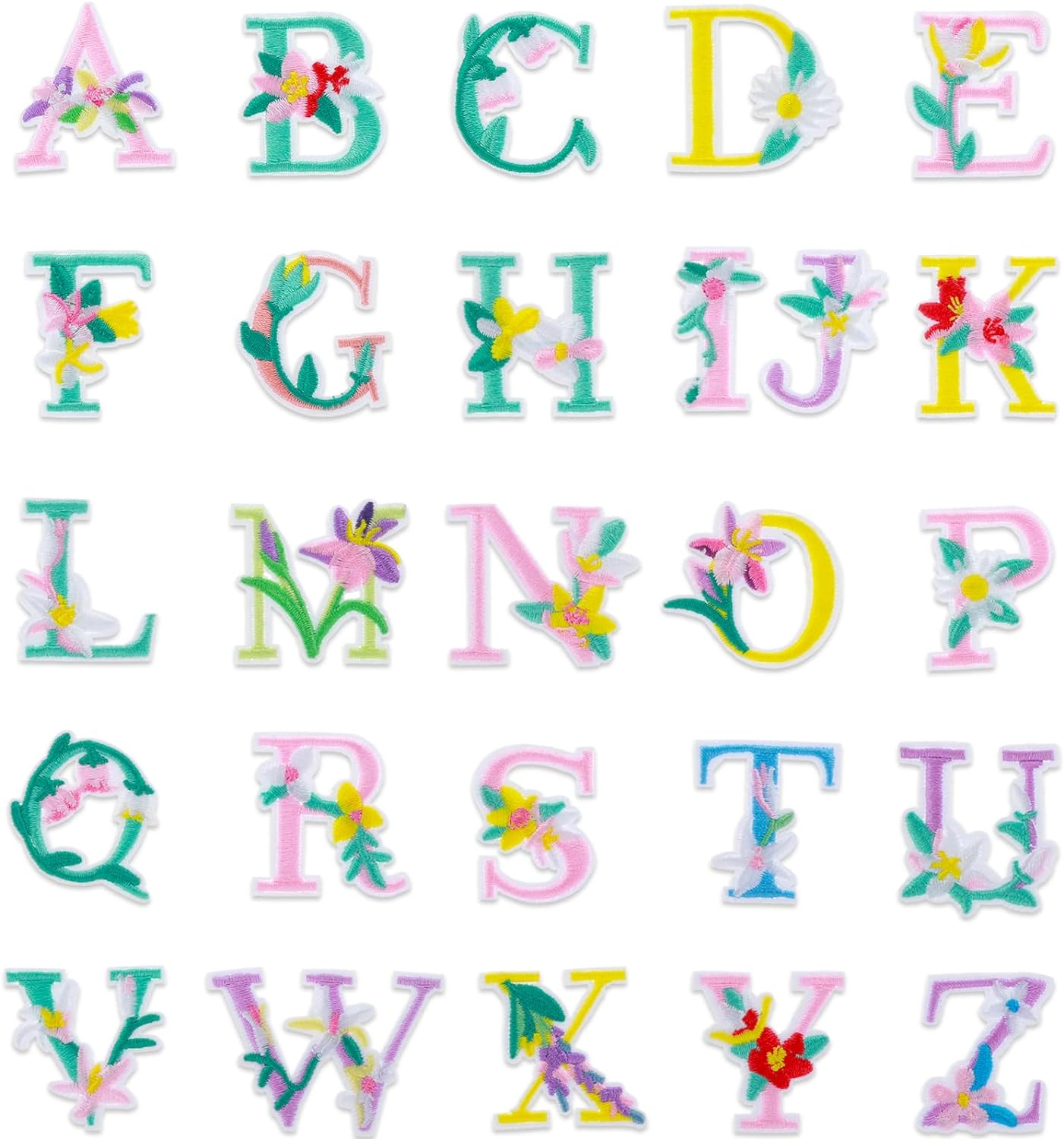 Yolev Iron on Letter Patches, 2 Sets (52 Pieces) A-Z Flower Embroidery Alphabet Patches Glitter Alphabet Patches Sew Embroidered Patches, Alphabet Patches for Clothing image number 4