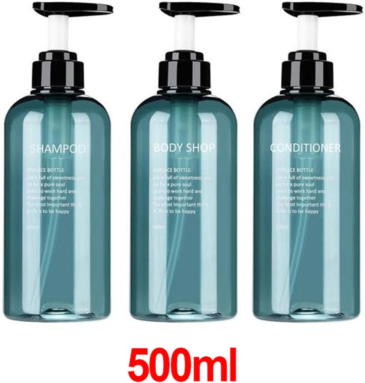 Yuksok 300/500Ml 3 Pack Empty Shampoo Bottles Soap Pump Refillable Body Wash Shampoo and Conditioner Bottles Blue Plastic Pump Bottle Dispenser and Label, Blue-500Ml - Blue-500Ml image number 5