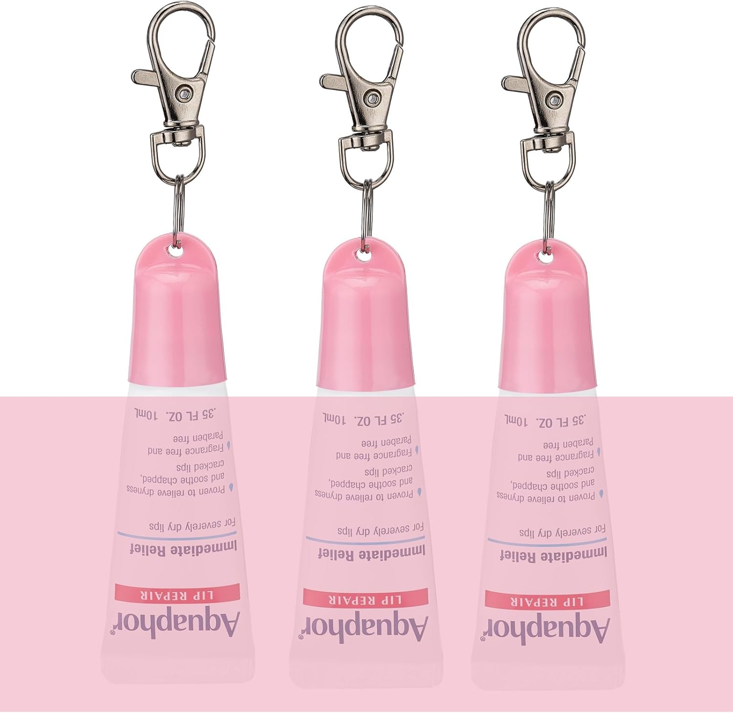 4 PCS Keychain Cap Compatible with Aquaphor 0.35 Oz Lip Balm, Portable Holder Keychain Cap Compatible with Aquaphor Lip Repair Tubes (Pink)
