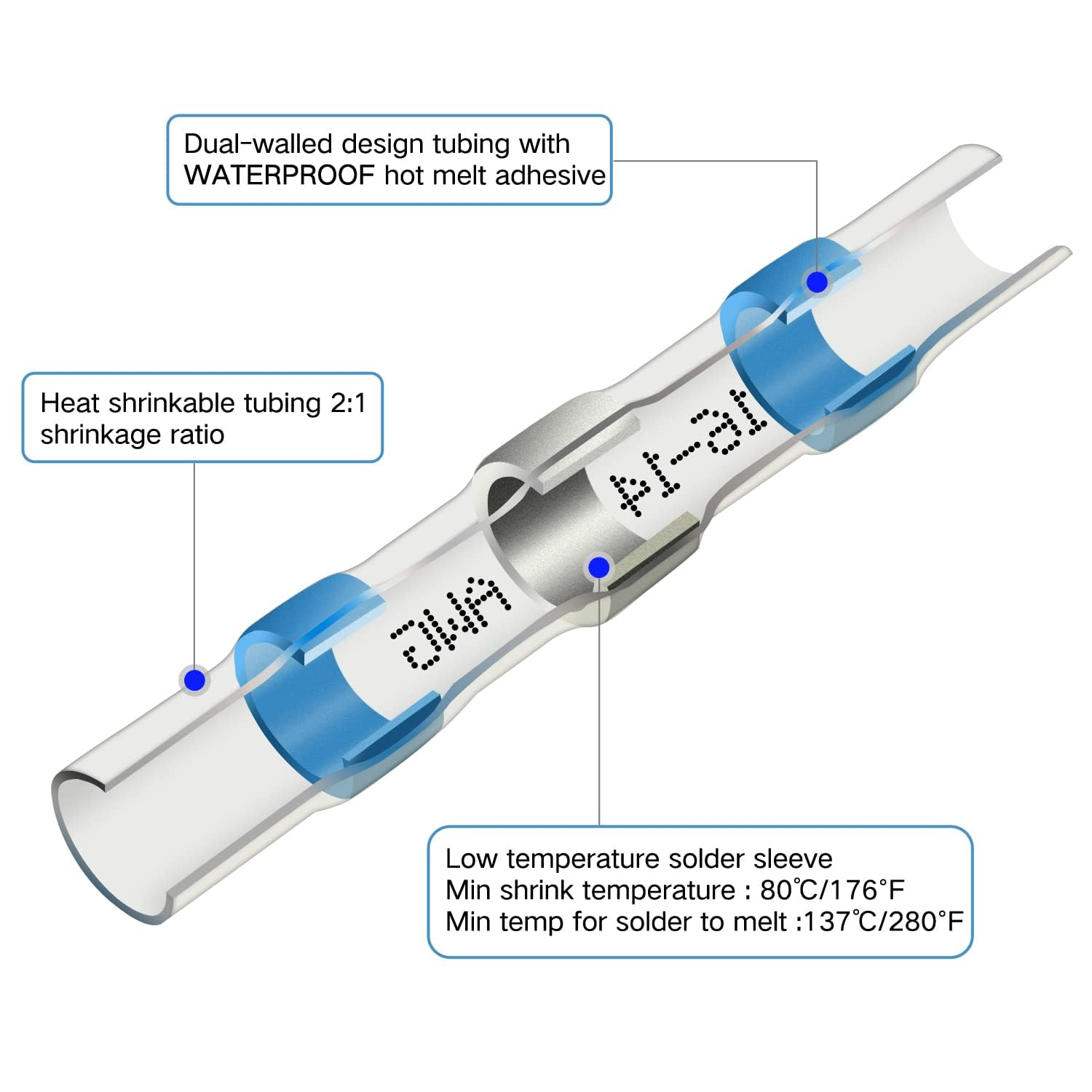 500Pcs Solder Seal Wire Connectors Kit, Heat Shrink Wire Connectors Waterproof Electrical Cable Butt Terminals for Marine Automotive Trailer RV Boat Truck Wiring image number 1