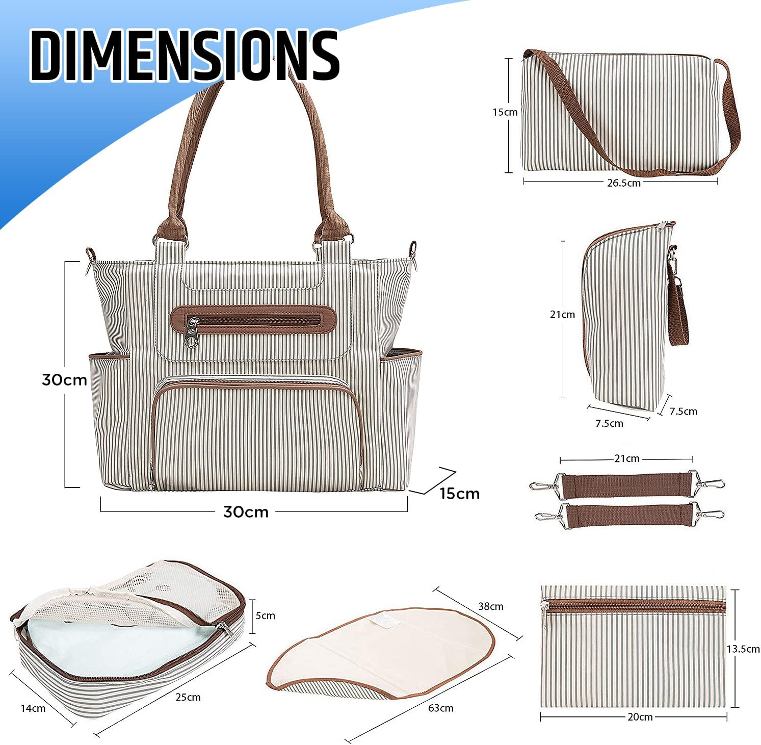 Nappy Bag - Diaper Bag Set - Tote Bag - Comes with Bottle Bag, Small Bag, Stroller Strap, Clothing Bag, Changing Pad, Coin Purse - Multifunctional Wide Open Style for Easy Access - Water Resistant image number 1