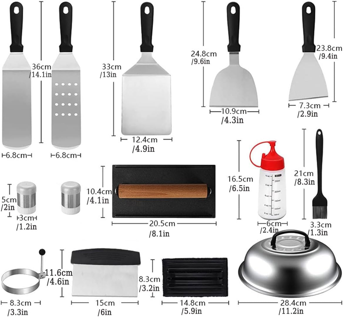 AIMALL 17-Piece Stainless Steel BBQ Tools Set &ndash; Outdoor Grill Accessories for Teppanyaki, Includes Spatulas, Tongs, Basting Brush, and More with Carrying Bag image number 4