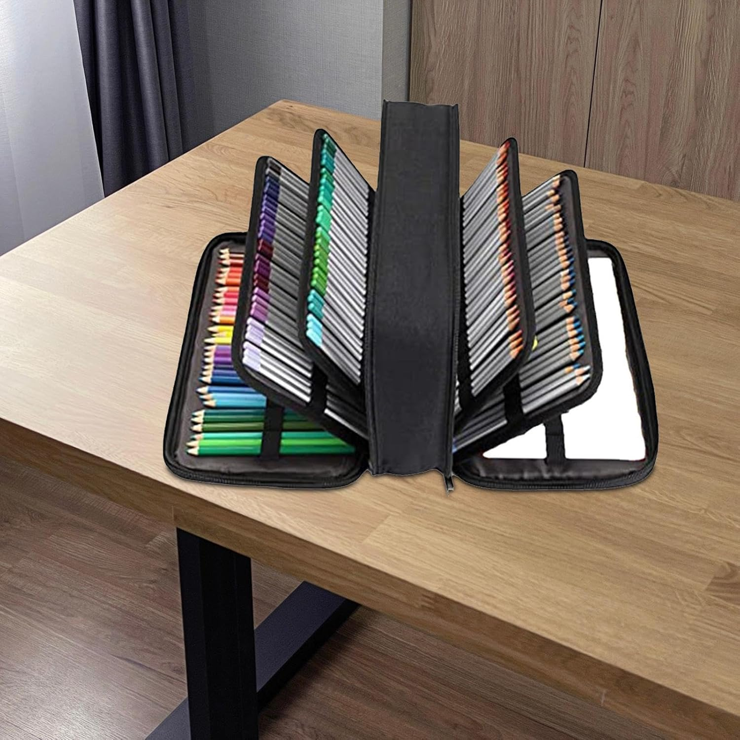 Generic 300 Slots Colored Pencil Organizer Marker Carrying Pouch 5 Layers Pouch Portable Marker Case for Student Artist Makeup Brushes Stationery, Black image number 1