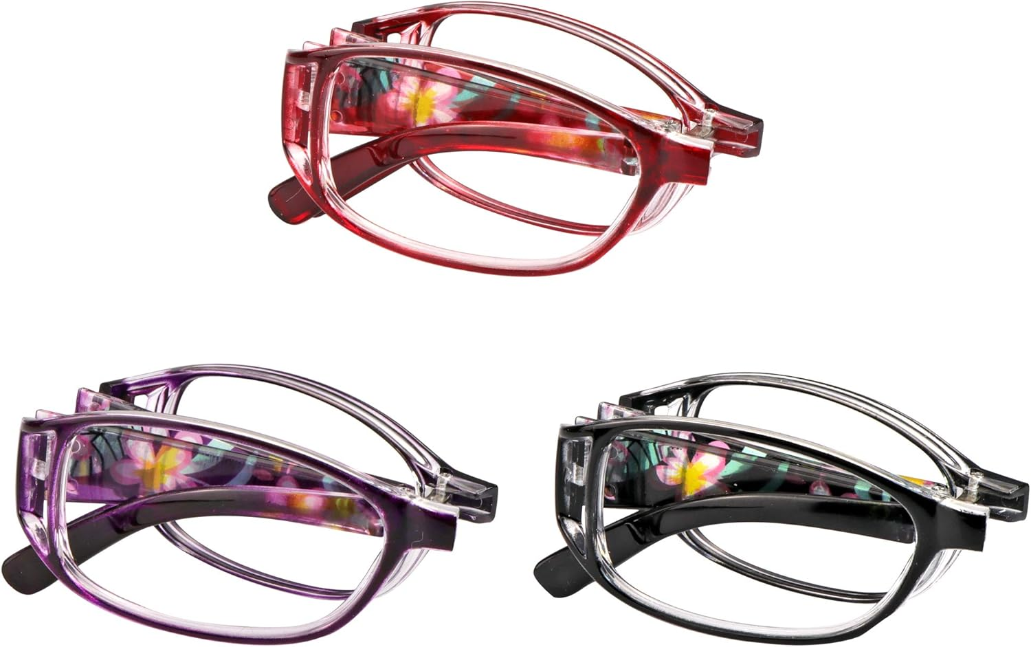 3 Pair Reading Glasses Foldable Readers with Blue Light Blocking Lens Compact Folding Glasses for Women Reading Case Included - 1.0 X, Zdj_3P_Purple image number 2