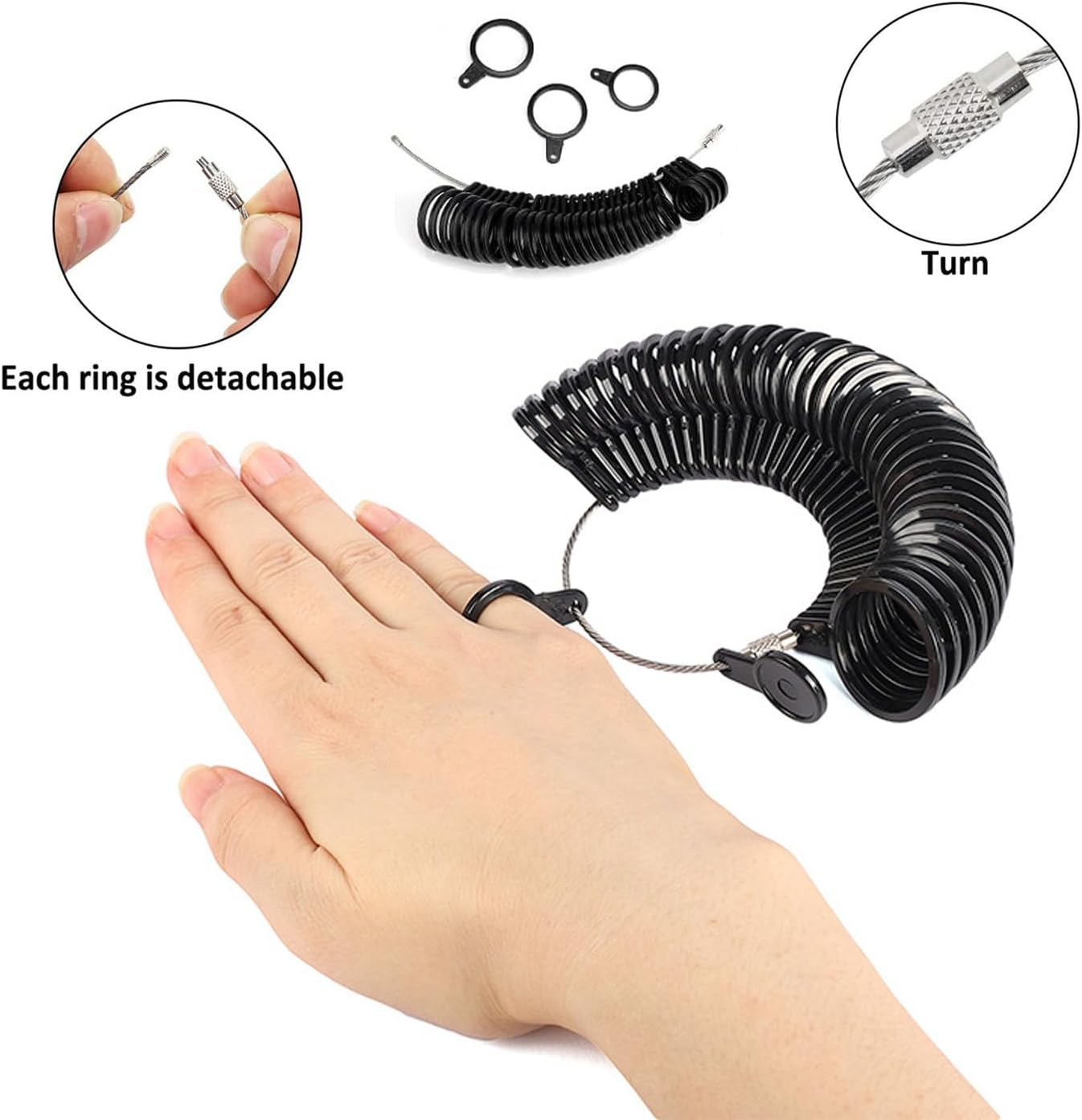 Ring Size Measurement Kit,Includes a Mandrel, Adjustable Ring Gauge,And 2 Finger Tape Measures,Suitable for Jewellery Making,Suitable for Both Women and Men image number 1