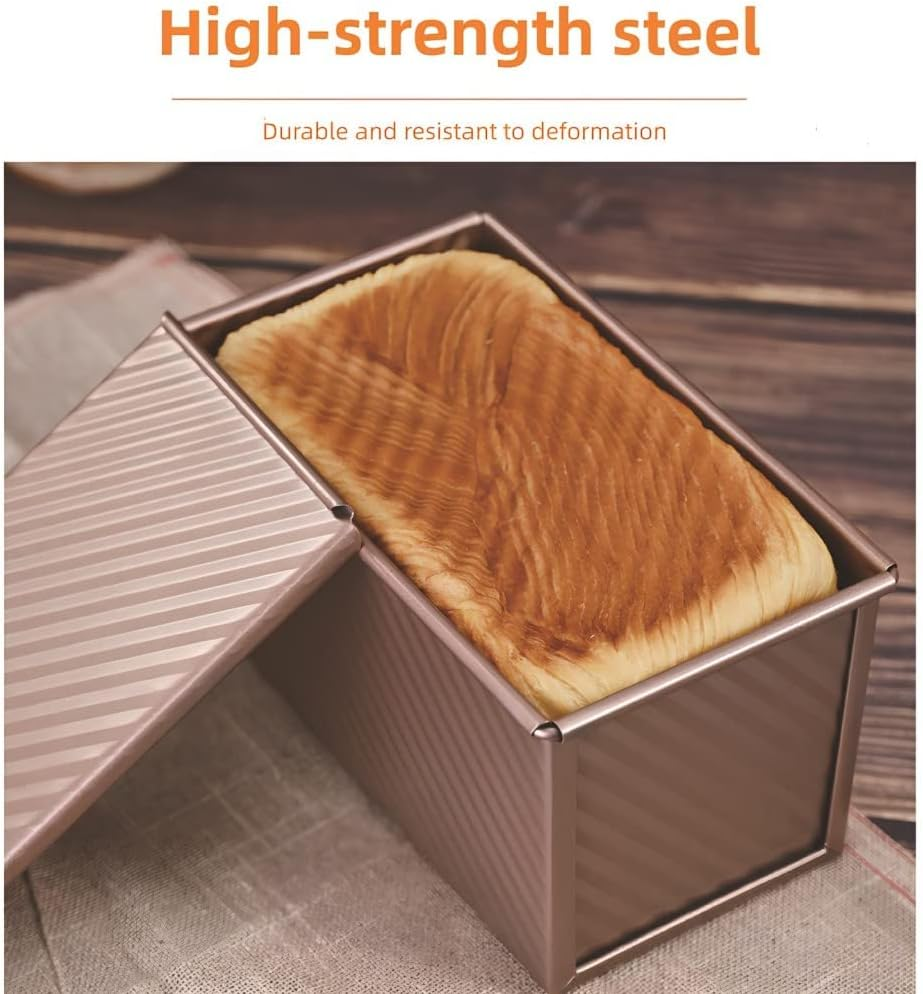 Kitment Loaf Pan with Lid, Bread Tin, 0.99Lb Non-Stick Carbon Steel Bread Bakeware Toast Mold Rectangle Corrugated Toast Box for Oven Baking with Bench Scraper, Oil Brush image number 6