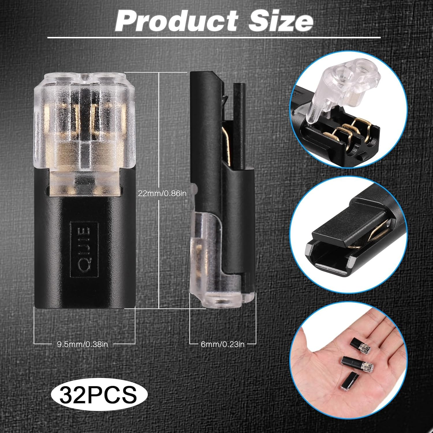 JIZZU Low Voltage Wire Connectors, 2 Pin Electrical Connectors Compact Wire Terminals, Quick Dual Wire Terminal Block No Wire-Stripping Required Compact Conductor Cable Connectors for 18-22Mm AWG (32) image number 6