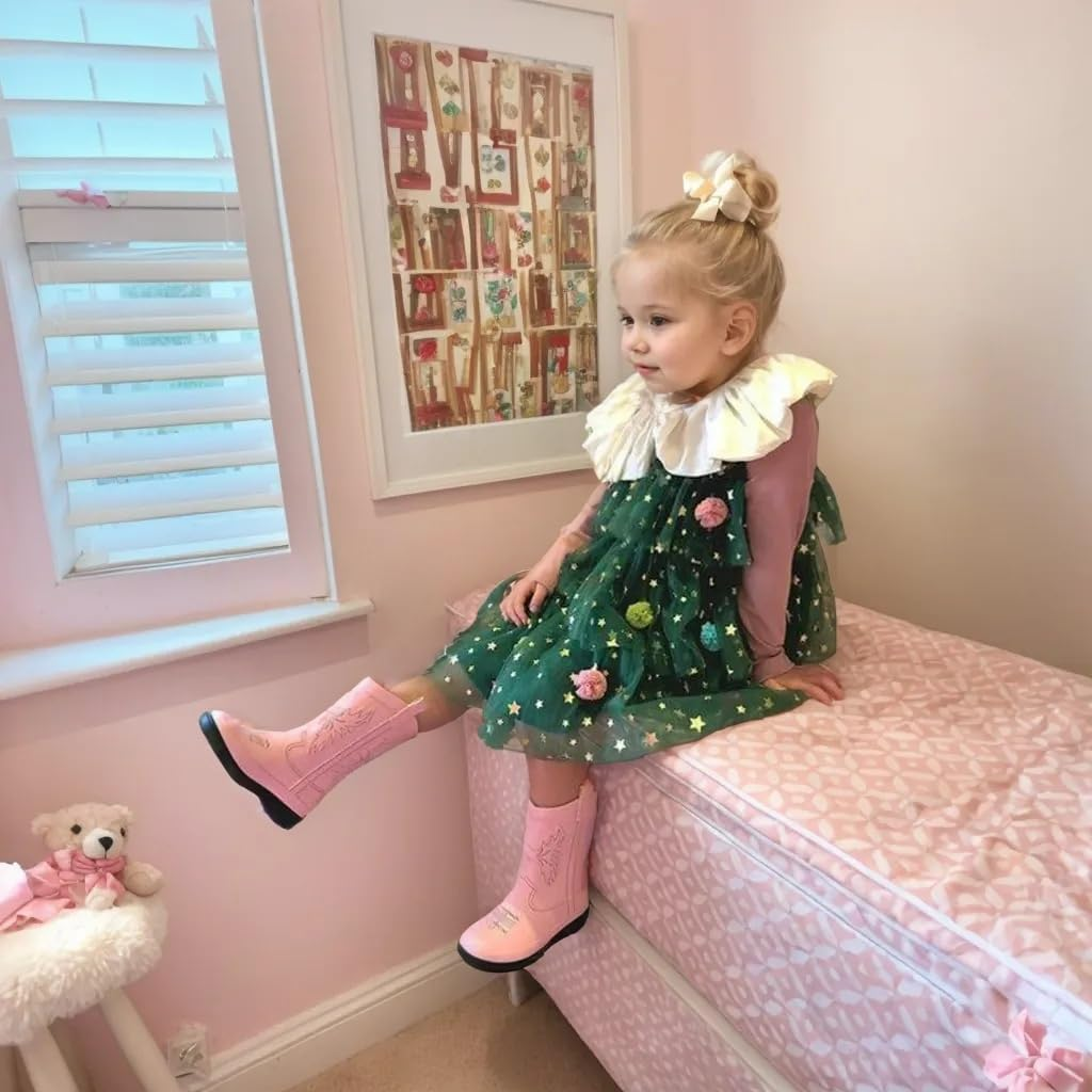 Noubeau Toddler Baby Girl Christmas Dress Star Sequin Layered Green Tutu Dresses Pompom Cake Smash Xmas Clothes image number 4