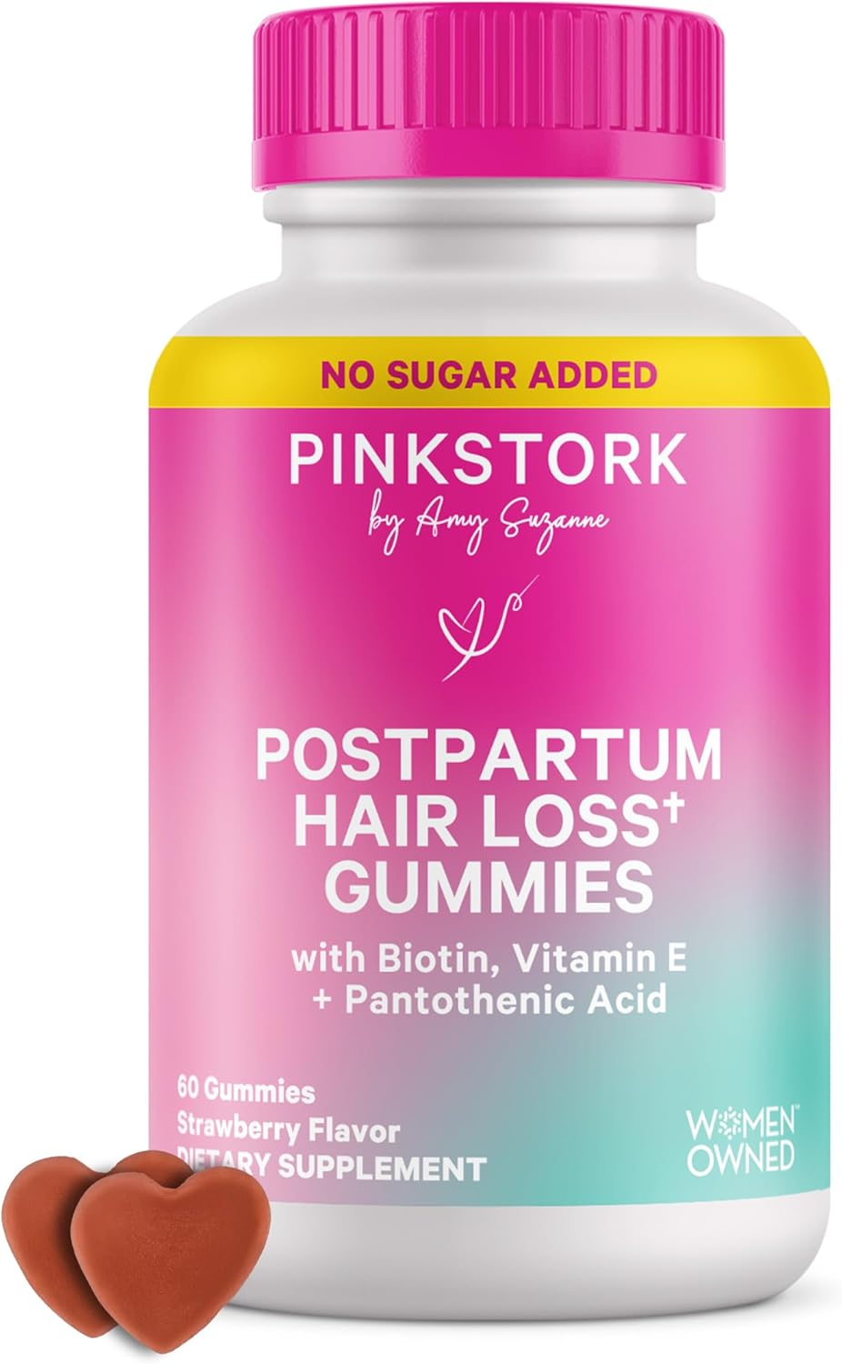 Pink Stork Postpartum Hair Loss Gummies: Hair Skin and Nails Vitamins, Postnatal Vitamins, Biotin for Hair Regrowth + Strengthening, Postpartum Essentials for Moms, Women-Owned, 60 Strawberry Gummies image number 4