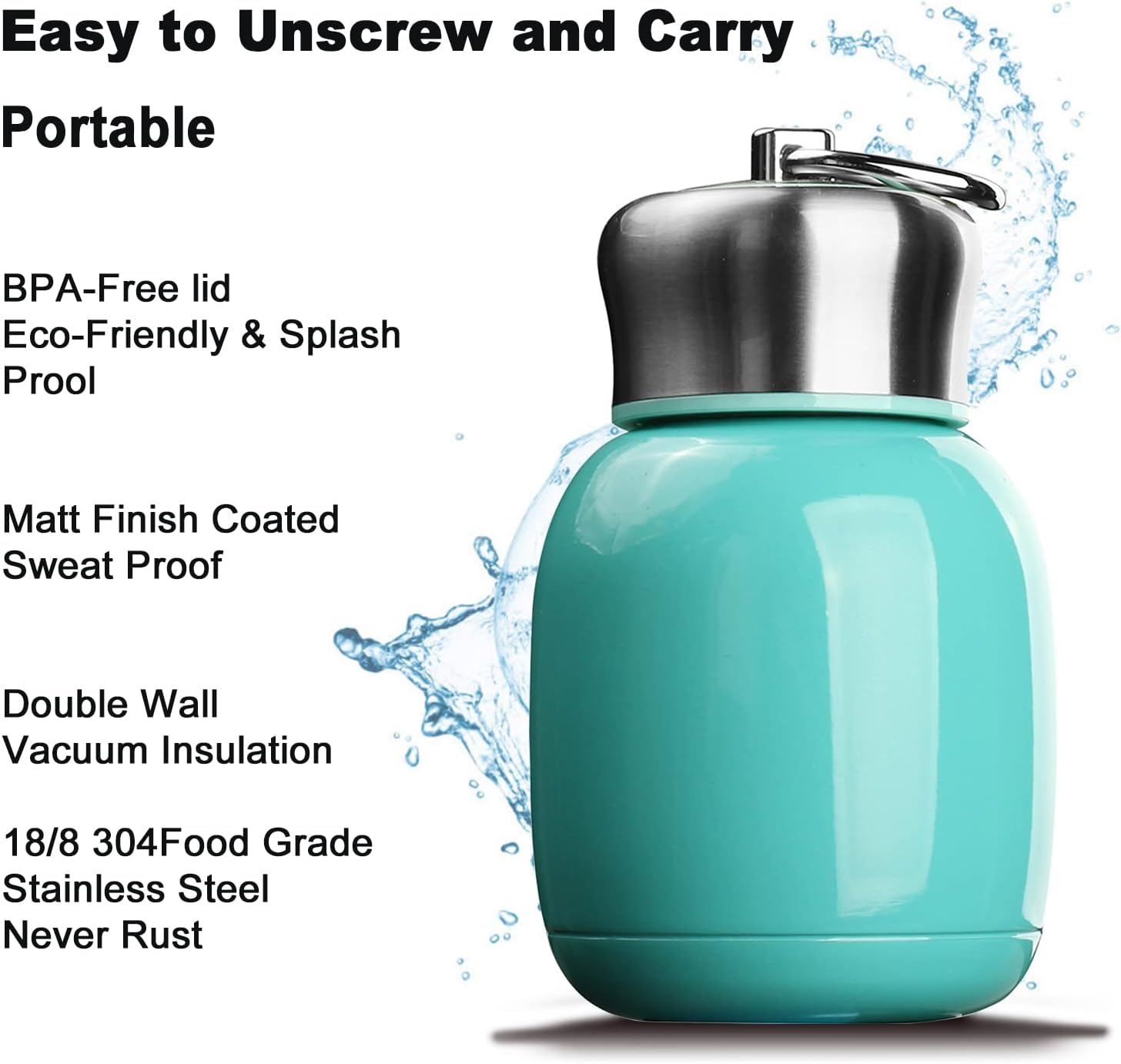 7Oz/200Ml Small Mini Vacuum Insulated Water Bottle Portable Leakproof Travel Mug Stainless Steel Cold and Hot Thermal Flask for Kids Children Women School Office Lunch Coffee Milk Tea (Teal) - Original Color image number 3