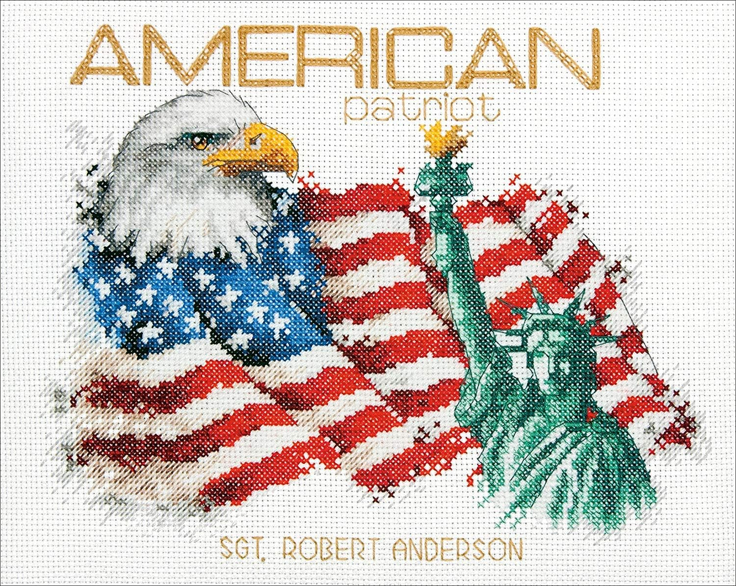Dimensions 'American Patriot' Counted Cross Stitch Patriotic Personalized Veterans and Military Kit, 14 Count White Aida Cloth, 10'' X 8'' - American Patriot image number 2