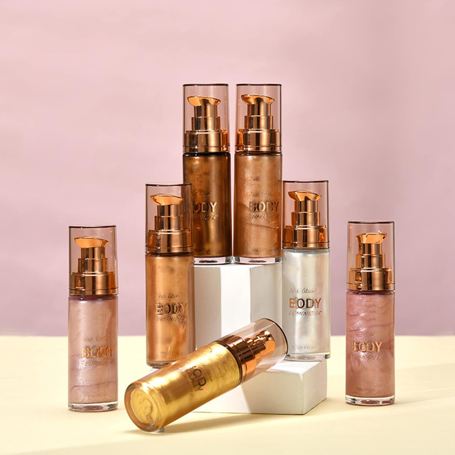 MAEPEOR Body Luminizer 6 Colors Waterproof Smooth Shimmer Face Glow Illuminator Non-Sticky Liquid Highlight (30 ML, 06 Rose Pink)