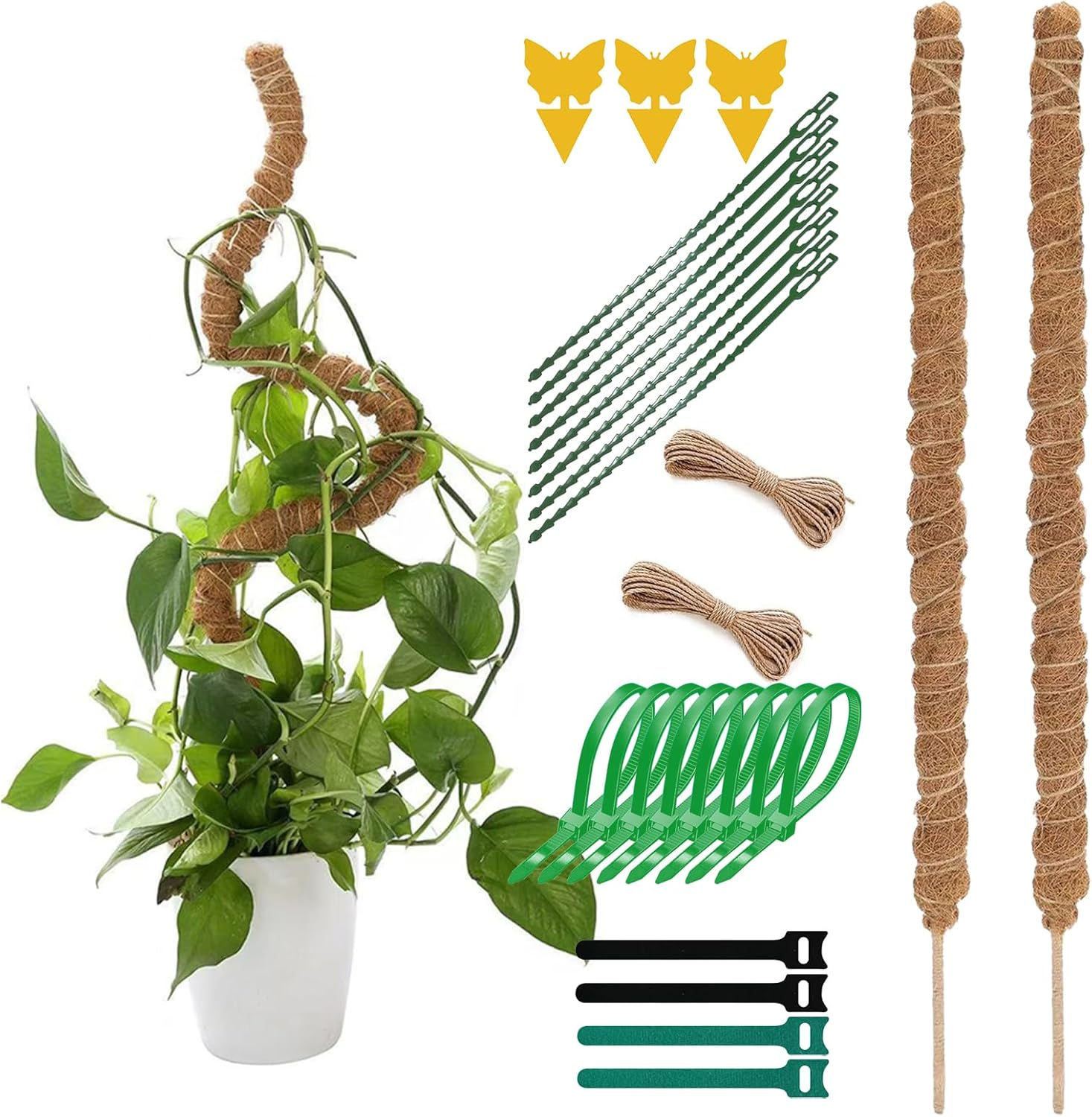 2 Pack 70Cm Adjustable Moss Pole for Climbing Plants - Bendable Plant Support with Rust-Proof Aluminum Core, Natural Coir for Monstera, Pothos, Ivy | Indoor/Outdoor Garden Trellis Stake