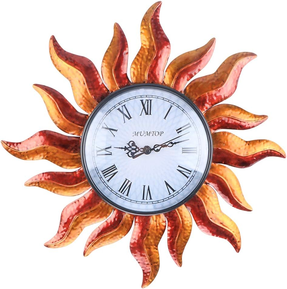 MUMTOP Indoor Outdoor Wall Clock Outdoor Clock Wall-Mounted Clock Exquisite Decoration (Sun) image number 2