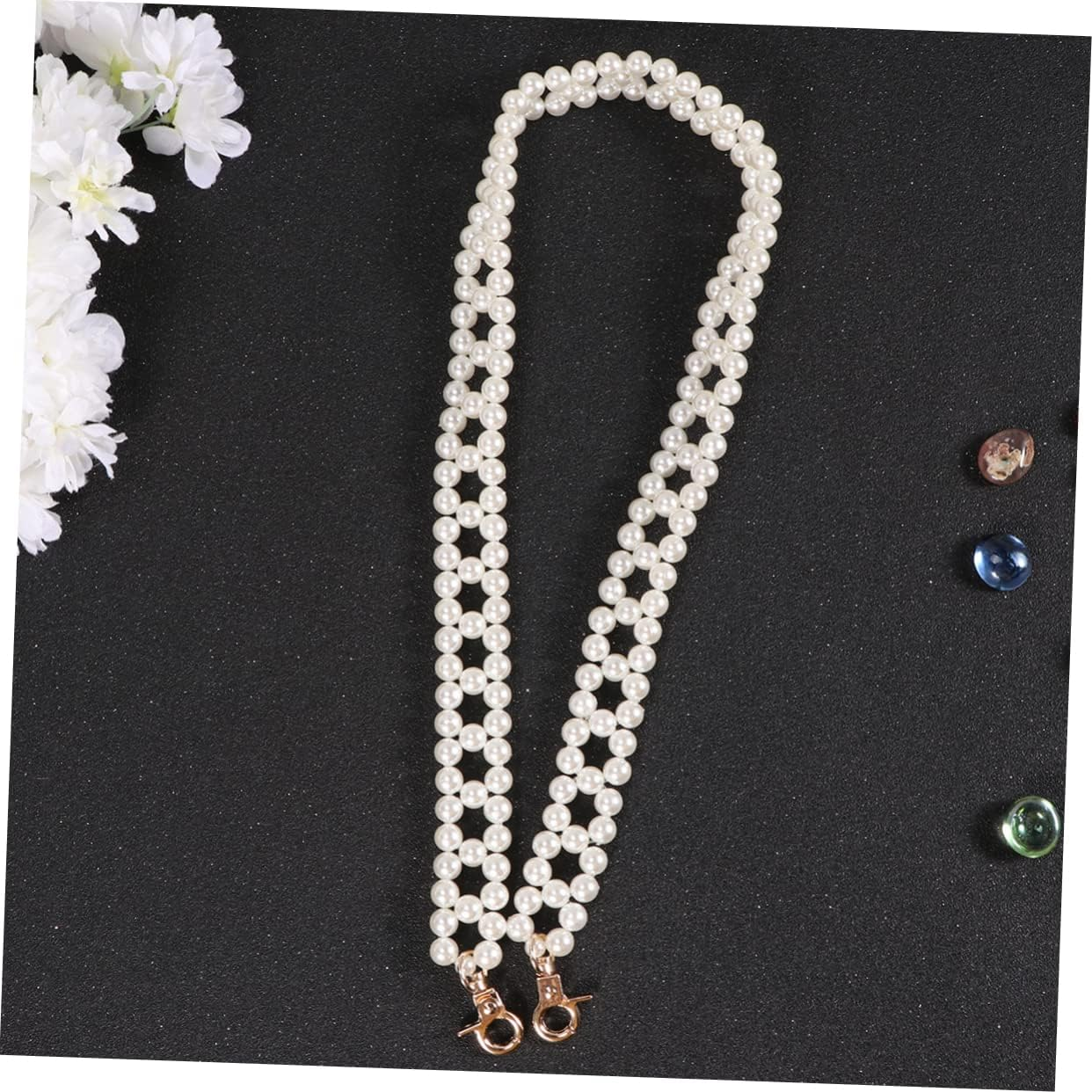 Angoily Double Row Pearl Bag Chain Replacement Strap Handbag Chain for Women Stylish Detachable Accessory for Crossbody Shoulder Bags for DIY Upgrading Your Purse image number 6