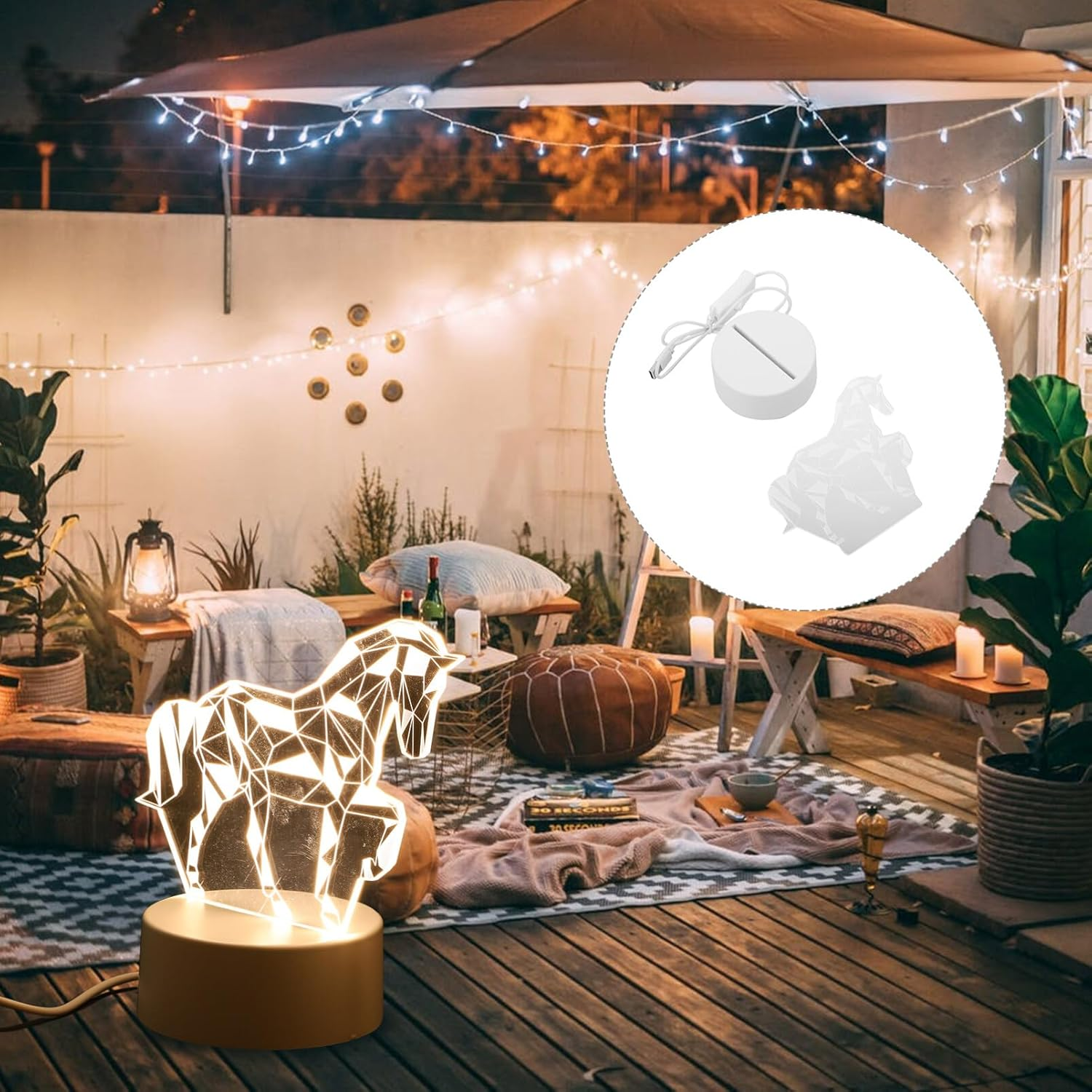 TOVINANNA LED Night Light, Sign Horse Shape Bedside Table Lamp, Dimmable, 3D Animal Shape Night Light USB Rechargable Lamp, Portable, Color Changing RGB for Kids, Bedroom image number 2