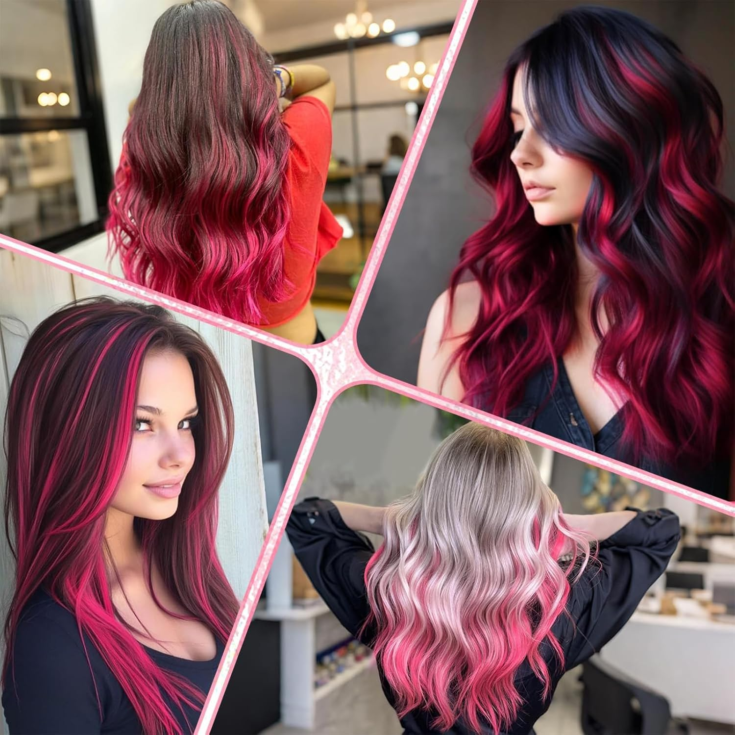 10 PCS Pink Hair Extensions, Clip-In Synthetic Hair Pieces for Women and Girls, Party Highlights, Costume Play Accessories, Straight Long Hair Extensions image number 1