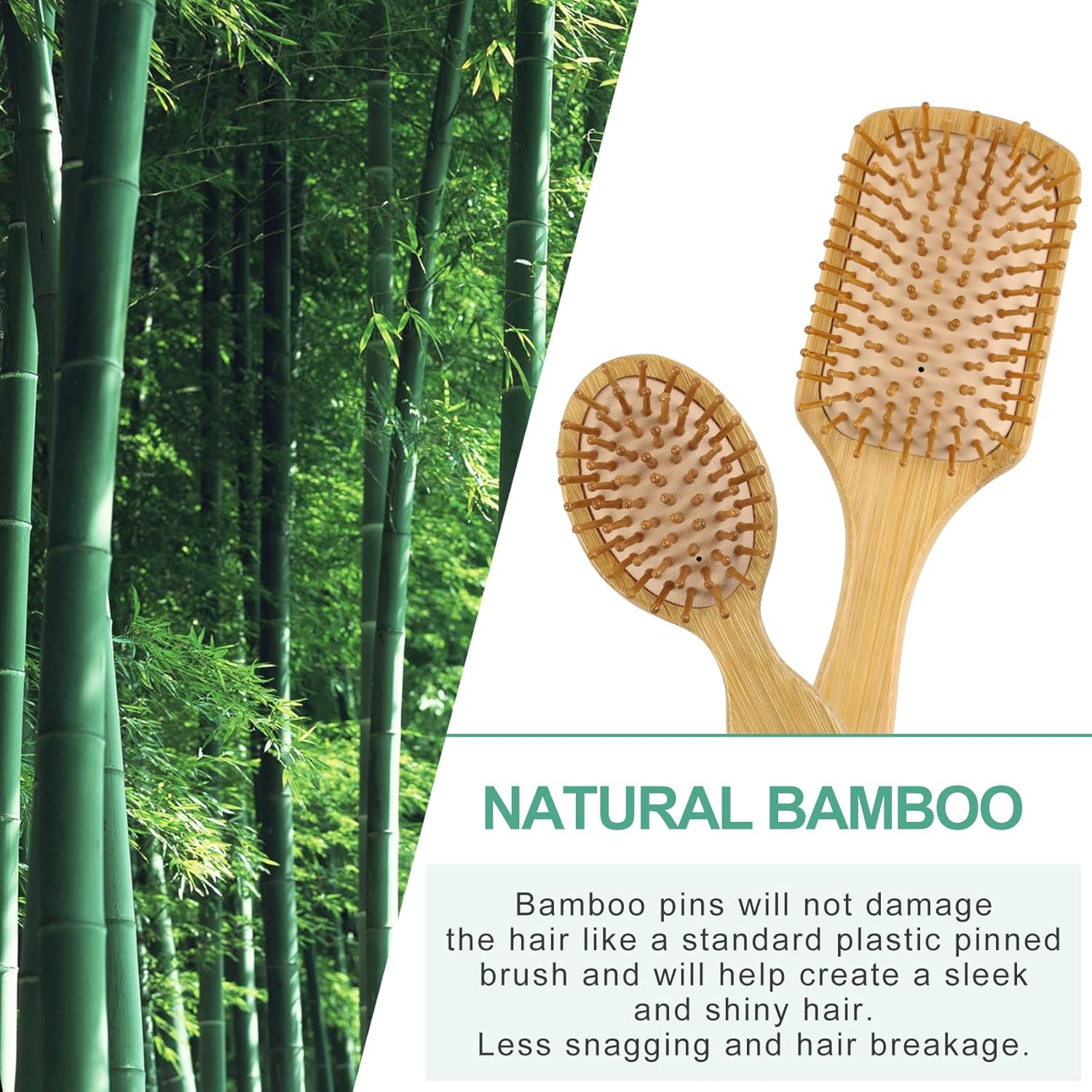 100% Bamboo Hair Brushes and Comb Set by Combetter, Comb for Women and Detangling, Great on All Hair, Eco-Friendly and Handmade for Women Men and Kids image number 5