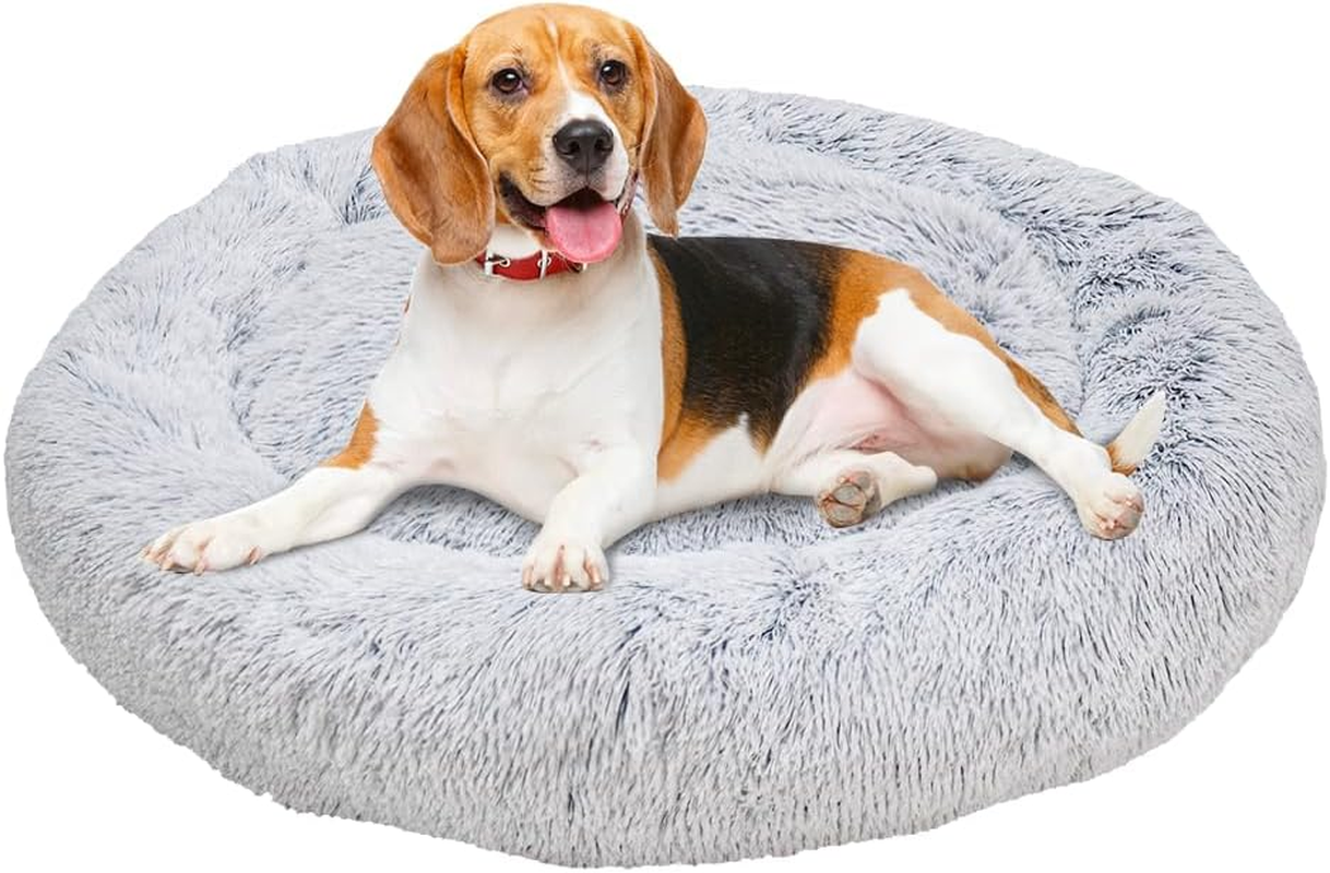 Melpet round Plush Pet Bed round Soft Warm Calming Bed Removable and Washable Fluffy Cushion Sleeping Kennel for Dogs and Cats 90Cm in Diameter Light Grey image number 2