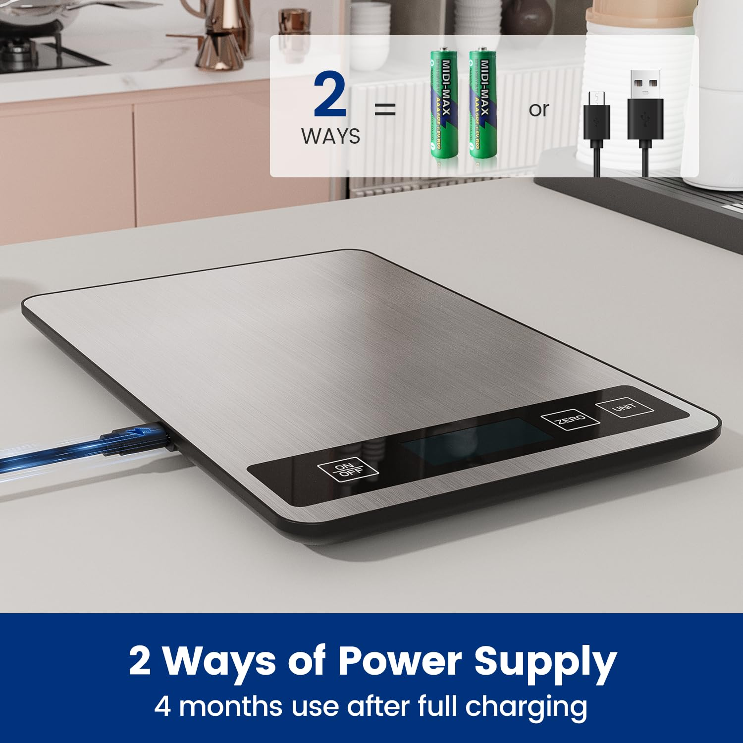 【15Kg/33Lb & USB Rechargeable】 Digital Kitchen Food Scale Kitchen Scale, Stainless Steel Digital Weight Grams and Oz, Baking and Cooking, 1G/0.1Oz Precise, 6 Weight Units (A) - E image number 2