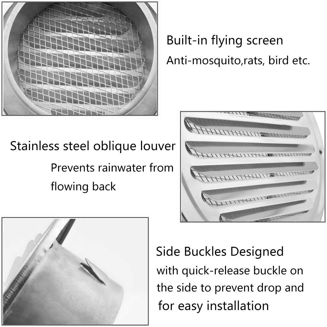 6 Inch Louvered Grille Cover Vent Hood Wall Air Vents with Built-In Fly Screen Mesh - 304 Stainless Steel Ventilation Outlet image number 6