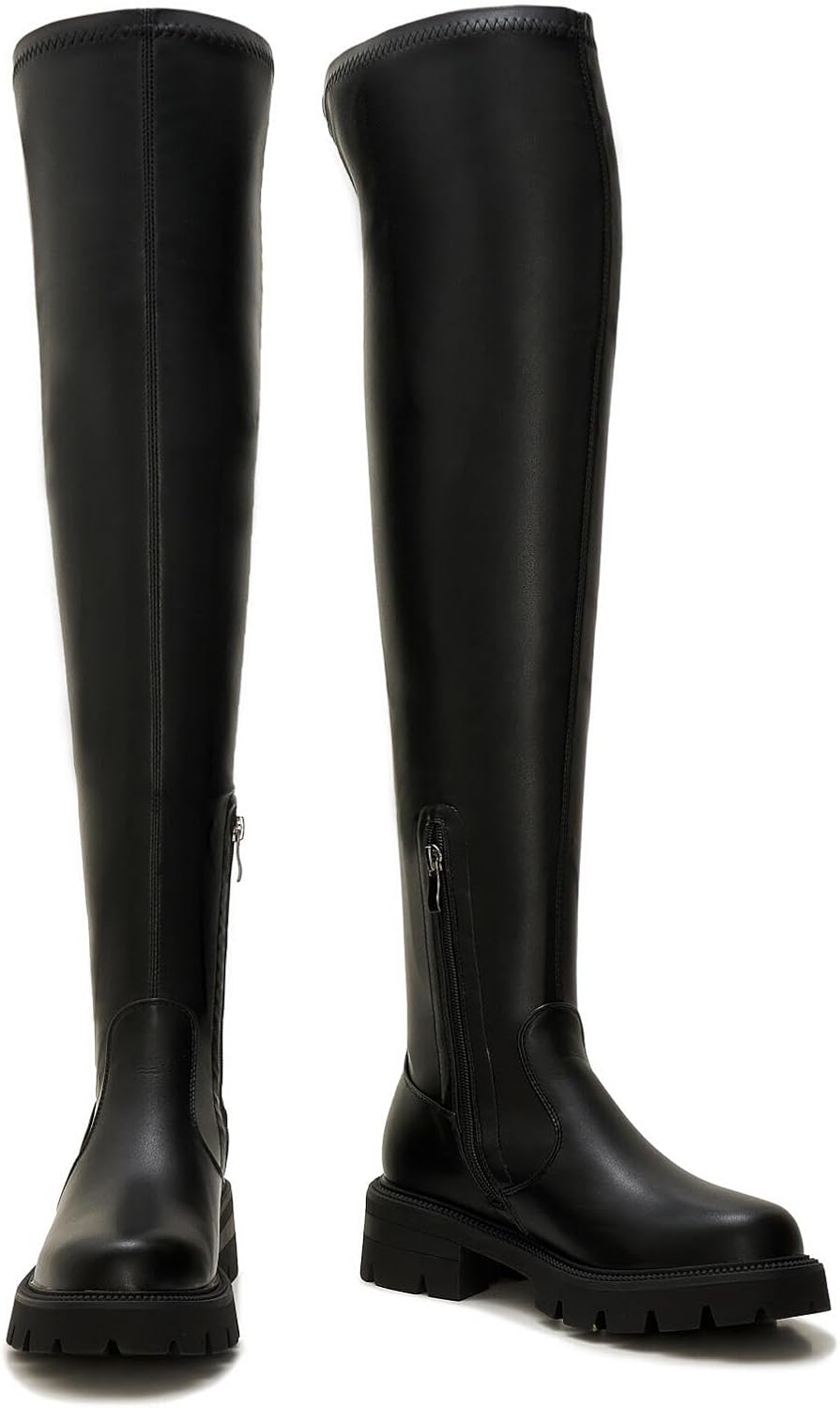 ZXHYZLZ Women'S Over-The-Knee Platform Boots High Stretch Thigh High Faux Leather Boots with Side Zipper Chunky Sole Fall Winter Shoes image number 2