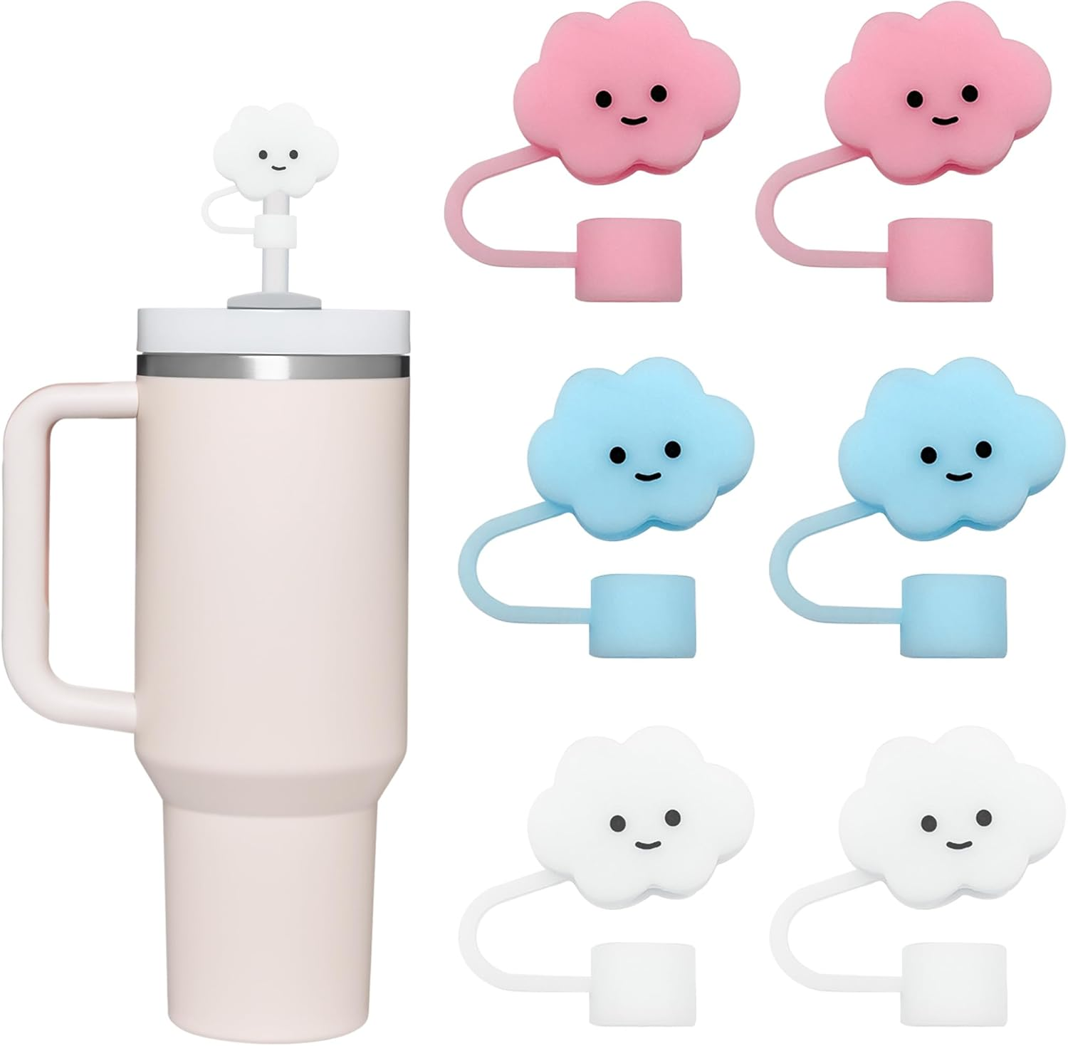 6Pcs Straw Cover Cap for Stanley Cup, Silicone Straw Topper Compatible with Stanley 30&40 Oz Tumbler with Handle(Cloud) image number 3