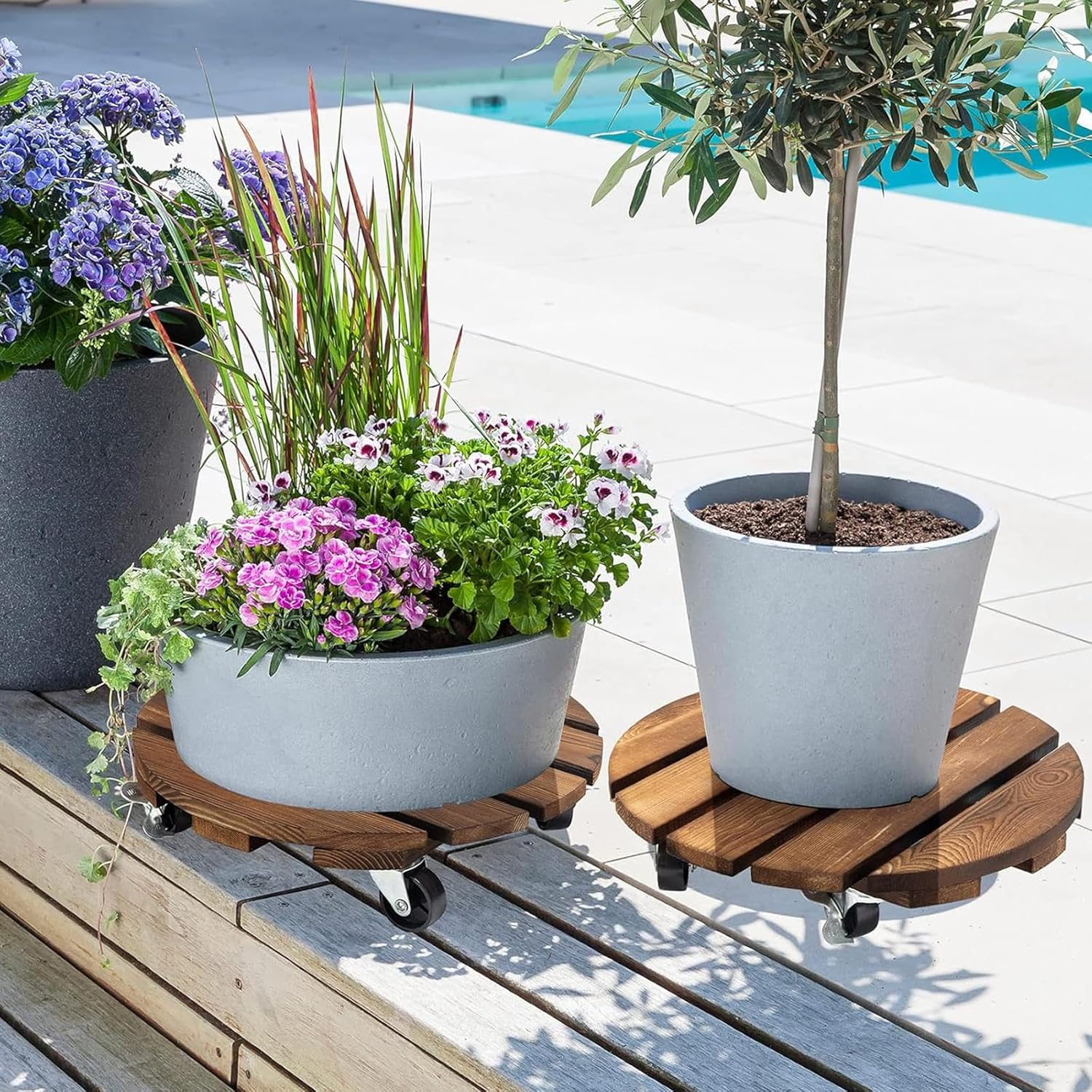 2Pack Plant Caddy, Wood Rolling Plant Stand with 360&deg; Lockable Caster Wheels, Pot round Caster for Indoor and Flower Succulent Pots Outdoor Use, 30*30*8Cm image number 4