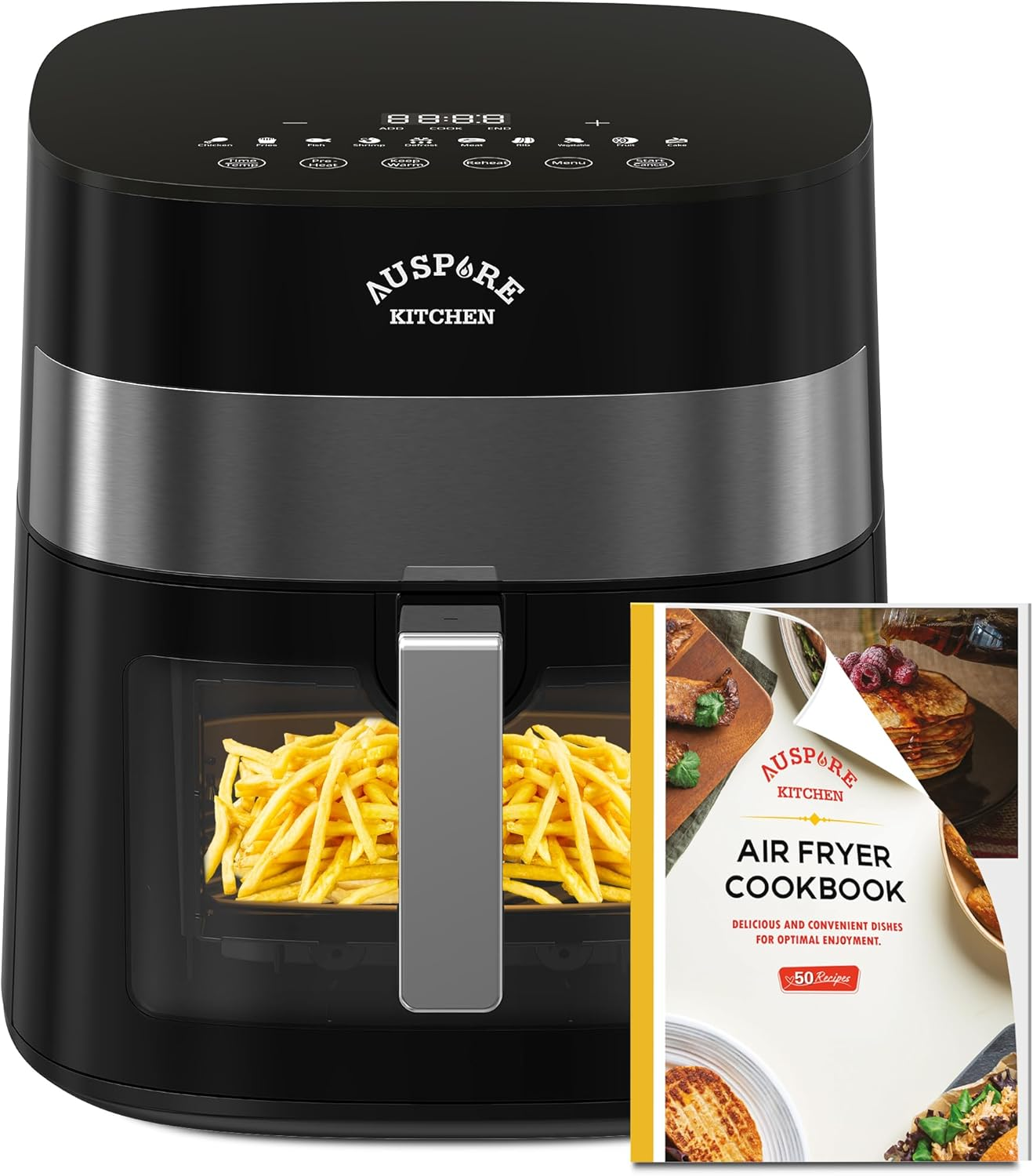 AUSPURE Air Fryer 7L Premium Digital, X Cyclone Technology with 10 Cooking Functions, Touch Screen Display, Bake, Timer, Preheat, Keep Warm, Auto Shutoff and See-Through Basket, Black image number 2